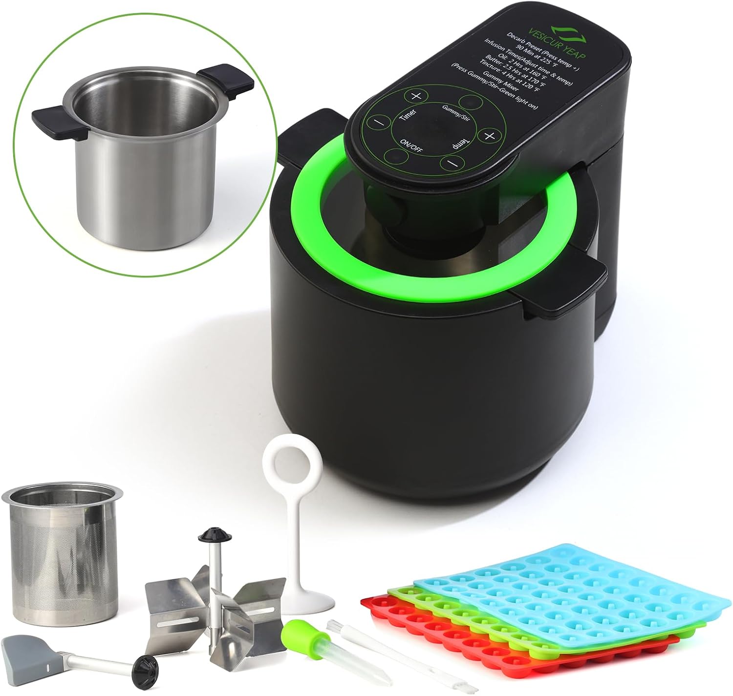 Herbnifique 3-In-1 Decarboxylator & Oil Infuser & Gummy Maker Machine With Mixing Function, Tincture Maker, Herbal Recipe Book Included (Black)