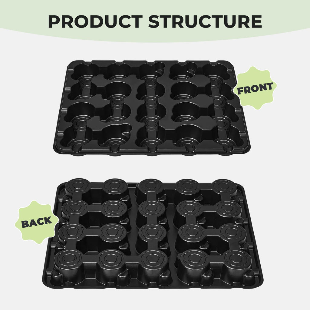 4 Pack 20 Cell Seed Starting Trays with 4 Vented Humidity Domes | Compatible with standard 3 inch nursery pots. Thick reusable trays have deep cells, raised bases and adjustable dome vents.