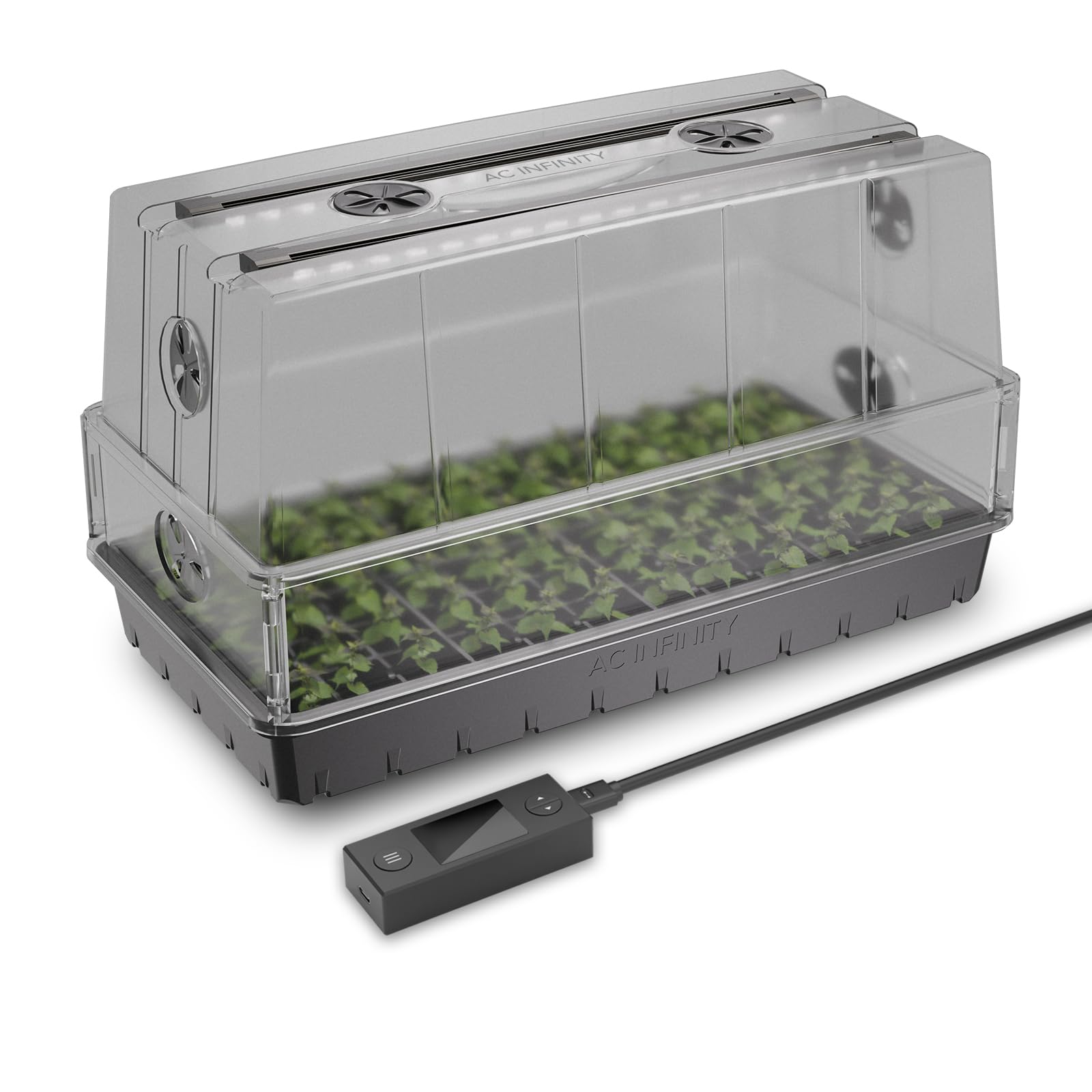 AC Infinity Heavy-Duty Humidity Dome 5x8 Germination Kit | Full Spectrum LED Grow Light Bars w/Samsung LM301H EVO LEDs, Heat Mat, 3mm Dome, Trays, Vented Panels, for Seed Starting