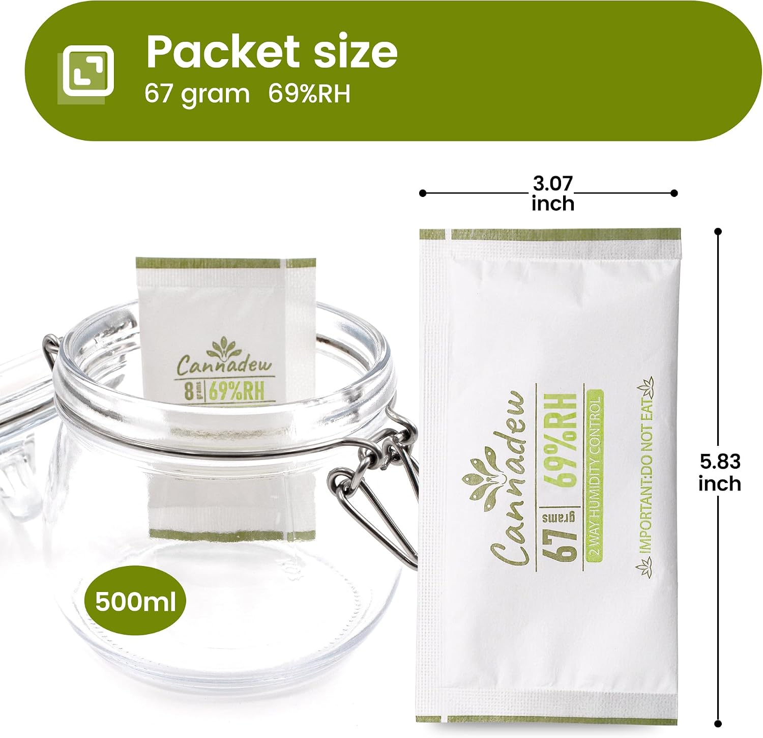 62% RH, 8g (15 Pack) Cannadew Humidity Packs Two-Way Humidity Control Pack - Moisture Absorbers & Hydration Packets for Curing and Storage