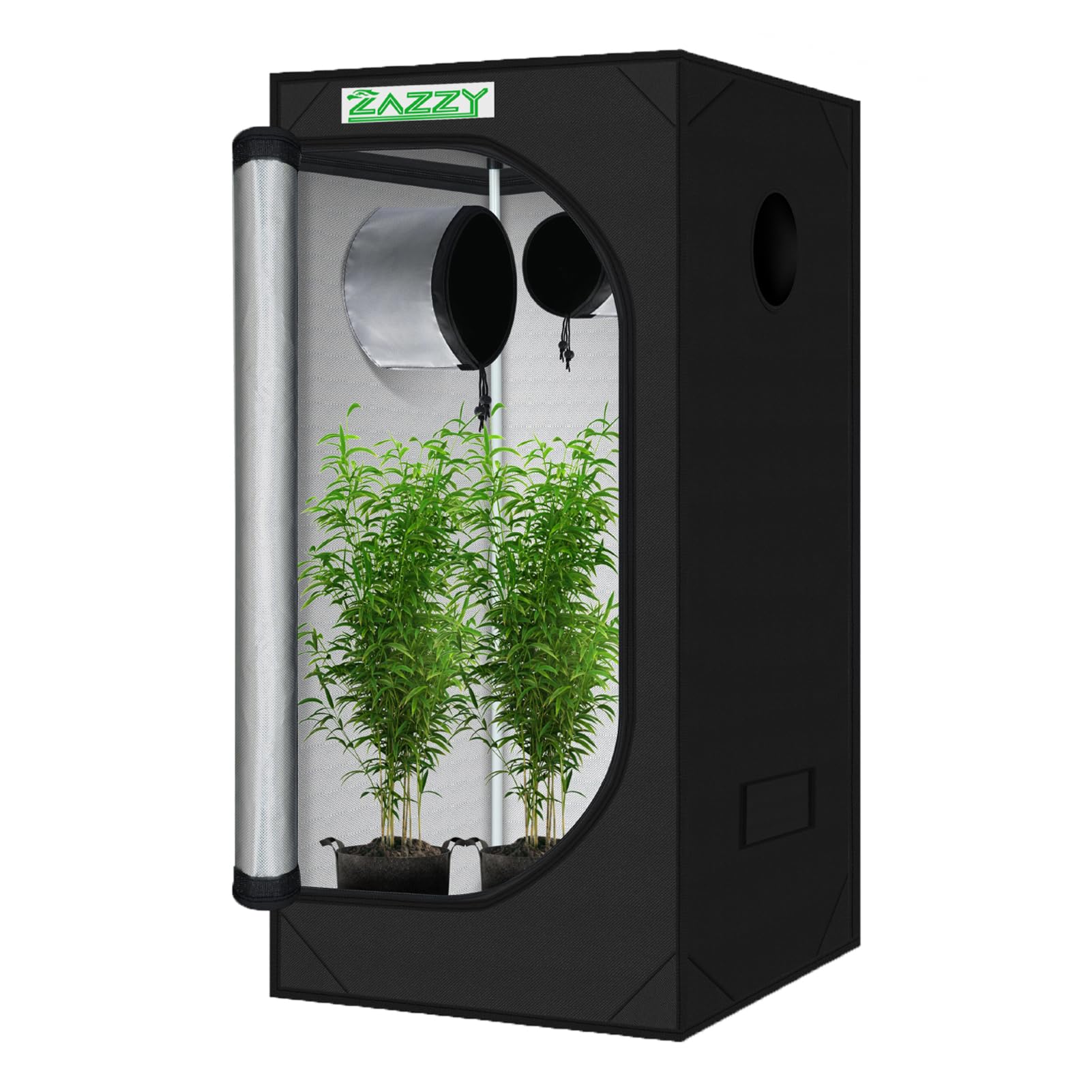 zazzy 3'X3' Grow Tent 32"x32"x63", High Reflective Mylar Growing Tent | Observation Window, Removable Floor Tray and Tool Bag for Planting Indoor Fruit Flower Veg