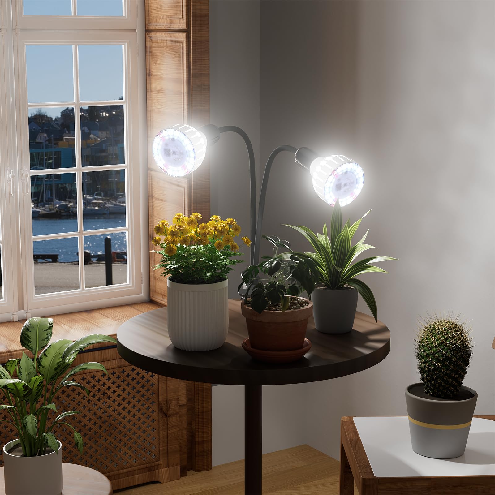 Grow Light,24W (160Watts Equiv) 5000K White Full Spectrum LED Growing Lamp Clip on Desk for Indoor Plants,Bulbs Replaceable & Non-dimmable (Black, 80Watts)