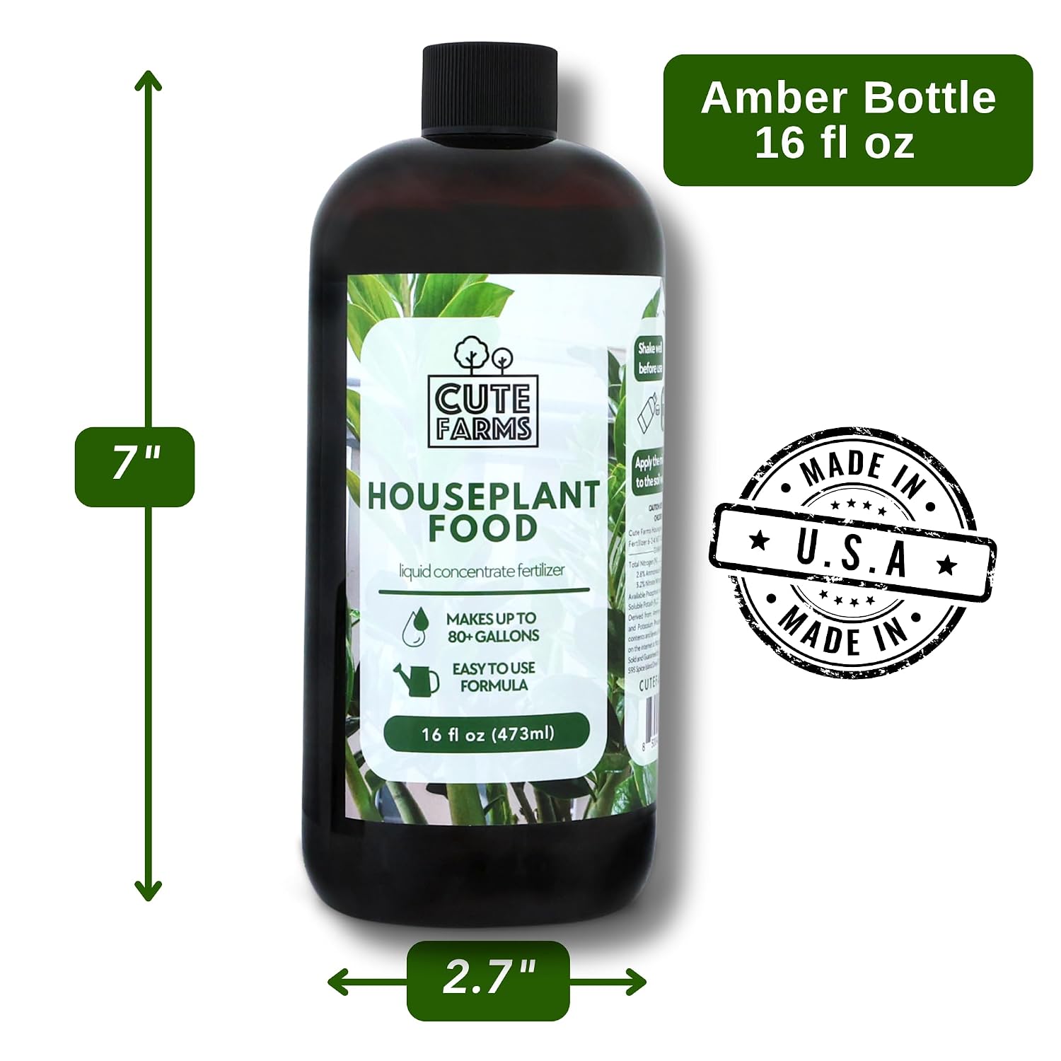Houseplant Food 16oz Concentrated Fertilizer for Pothos, Monstera and More - All Purpose Indoor Plant Food - Makes up to 80+ Gallons - Cute Farms