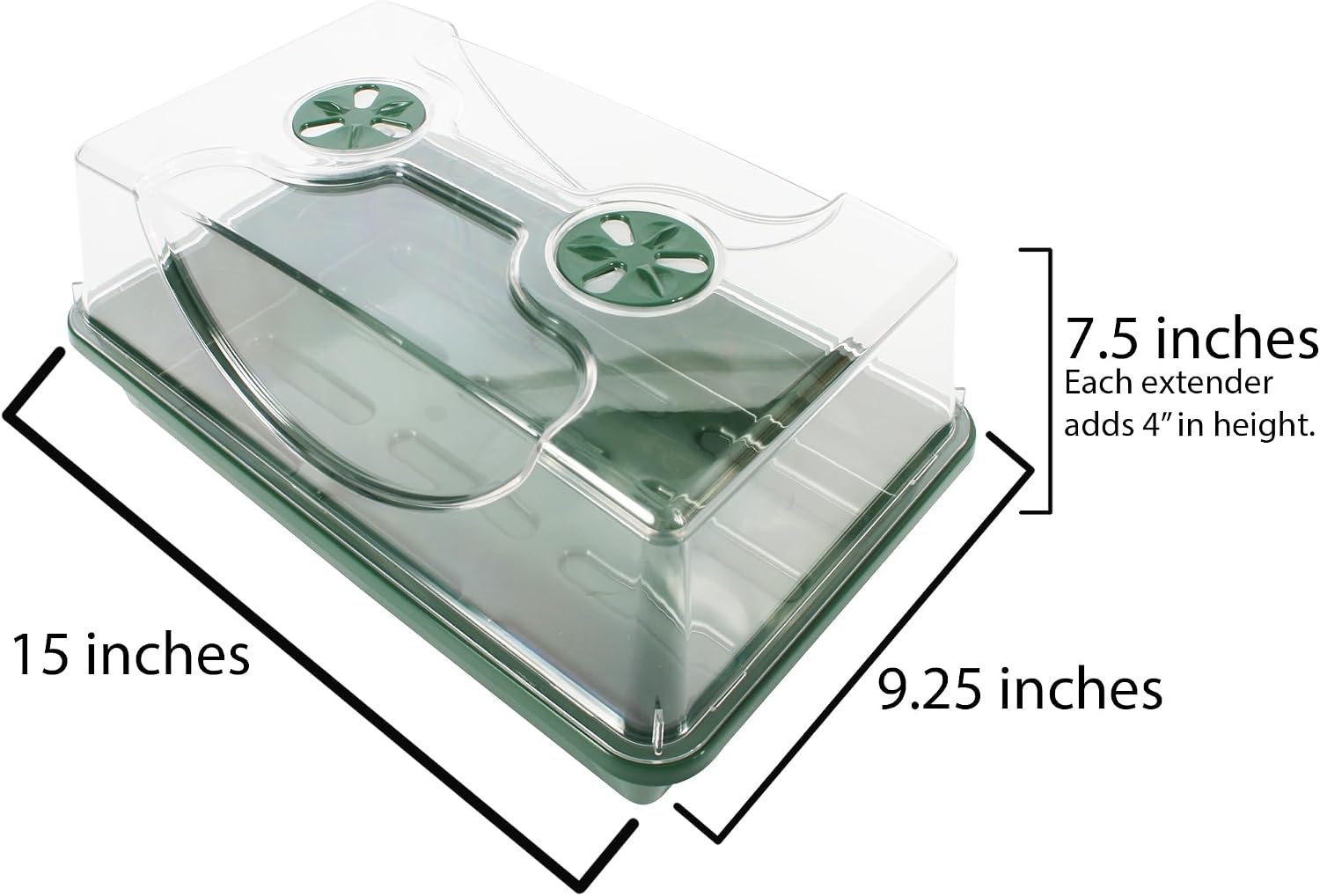 Medium Seed and Herb Domed Propagator with Vented Side Height Extension and Security Clip Set,Green
