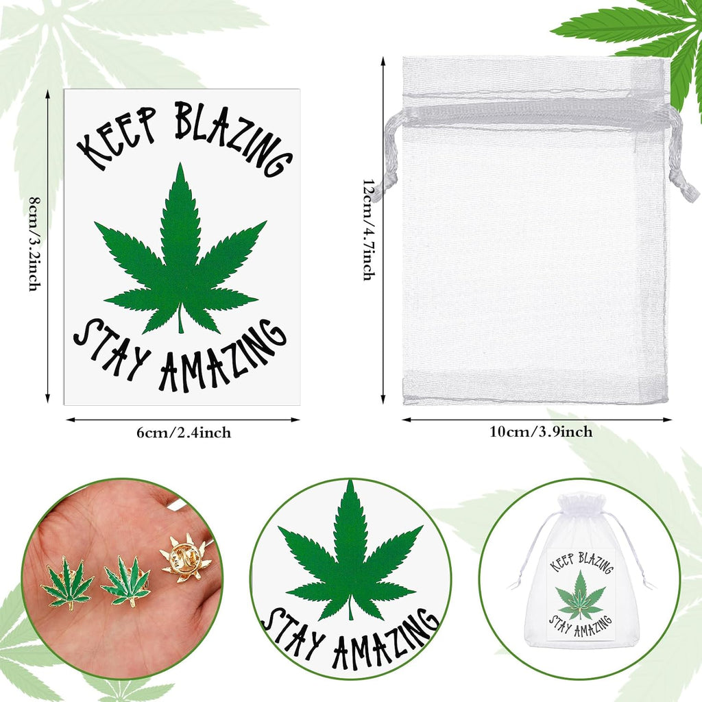 24 Sets Marijuana Accessory 420 Weed Accessories Marijuana Leaf Enamel Lapel Pin with Cards and Bags for Men Women Clothes Bags Hats Cannabis Gifts Weed Party Decorations Jamaica Favors for Adults