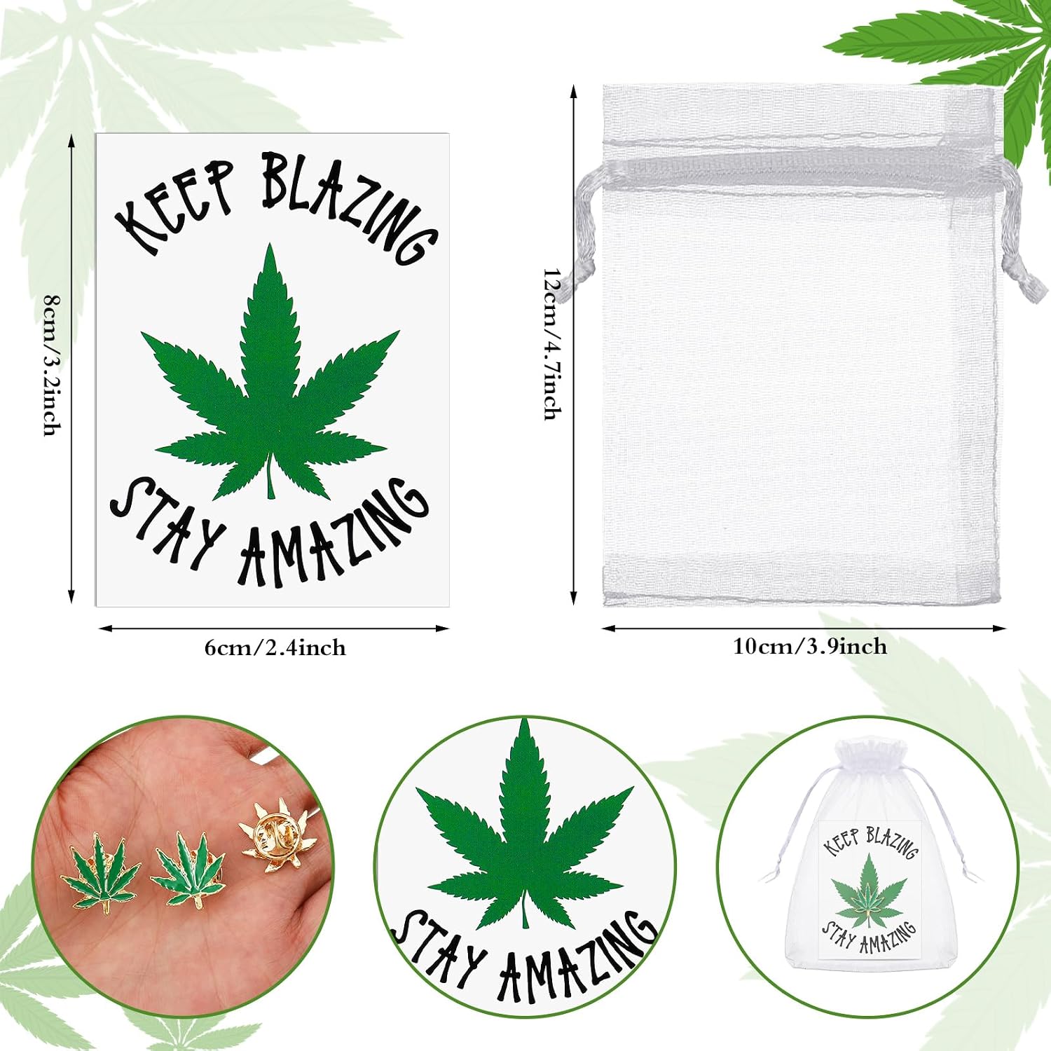 24 Sets Marijuana Accessory 420 Weed Accessories Marijuana Leaf Enamel Lapel Pin with Cards and Bags for Men Women Clothes Bags Hats Cannabis Gifts Weed Party Decorations Jamaica Favors for Adults