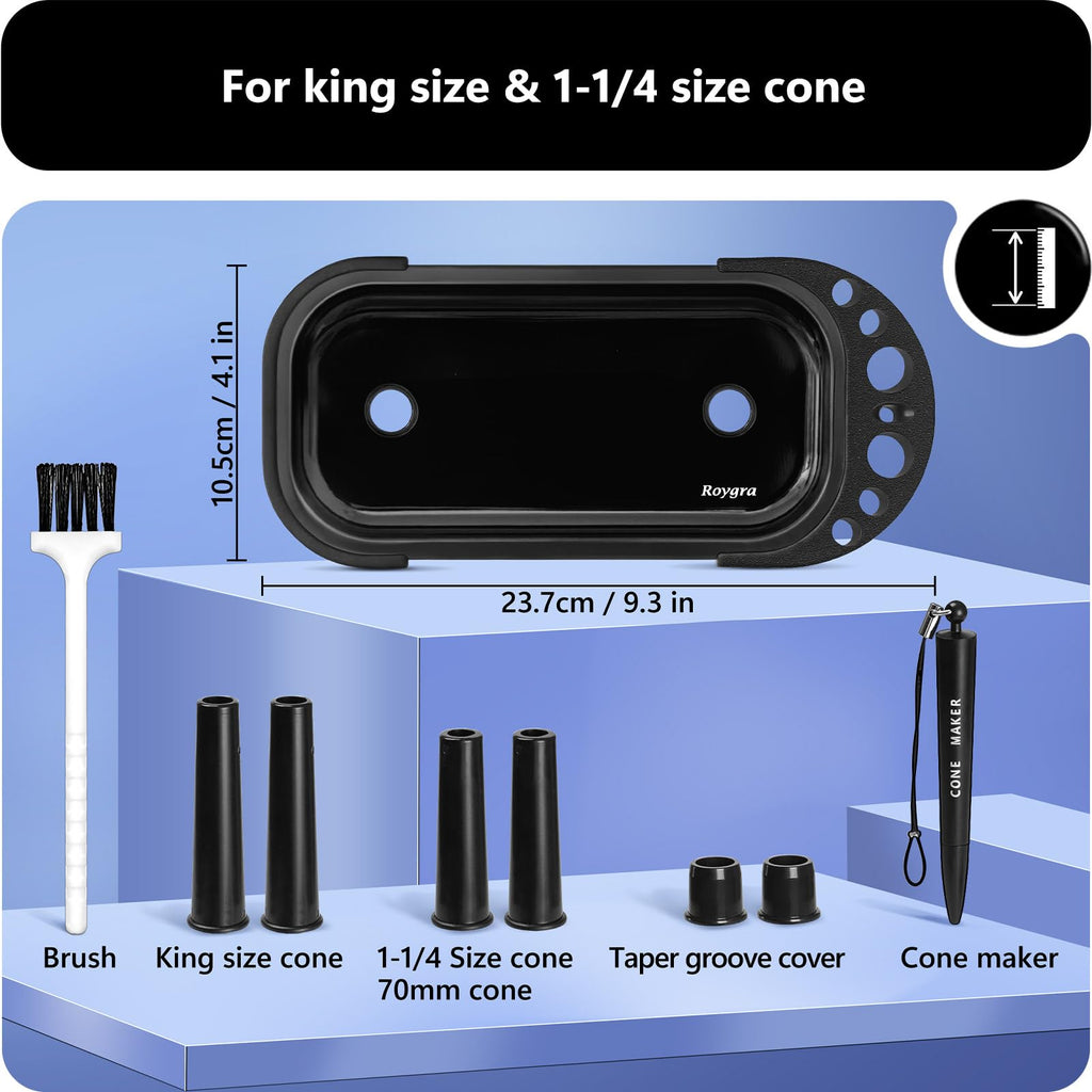 Foldable Rolling Tray Set with Cone Loader, Cone Filler Roller - Pre Roll Machine, Metal Rolling Machines for King Size, 1-1/4 Size or 70mm Cones, Smoking Accessories, 9 x 4 inch - Orange