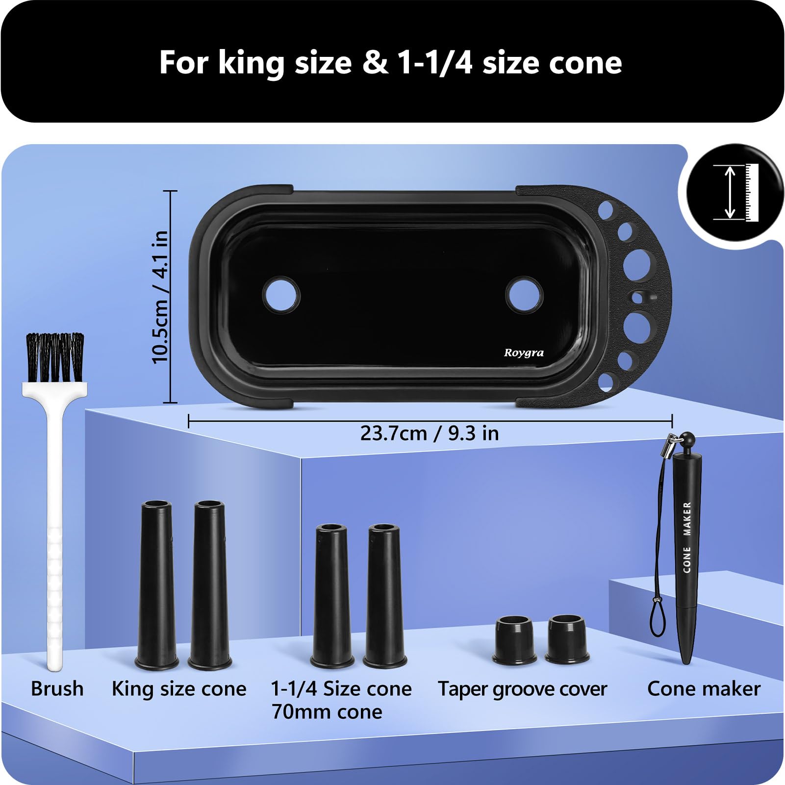 Foldable Rolling Tray Set with Cone Loader, Cone Filler Roller - Pre Roll Machine, Metal Rolling Machines for King Size, 1-1/4 Size or 70mm Cones, Smoking Accessories, 9 x 4 inch - Orange