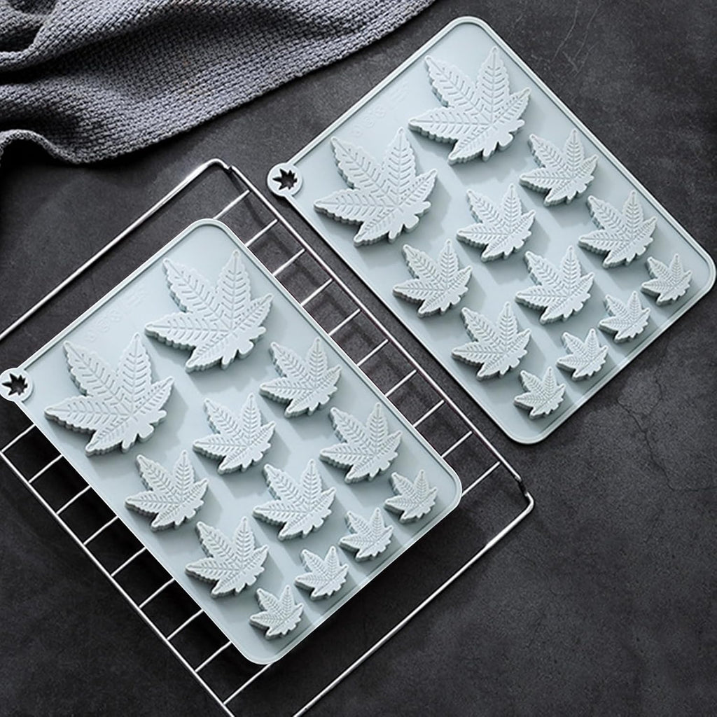 Leaf Silicone Mold for Chocolate Candy Soap Gummy | 12-Cavity Tray, 20.4 x 14.9 cm, Maple Leaf Shape, For Baking & Crafts, Pack of 2