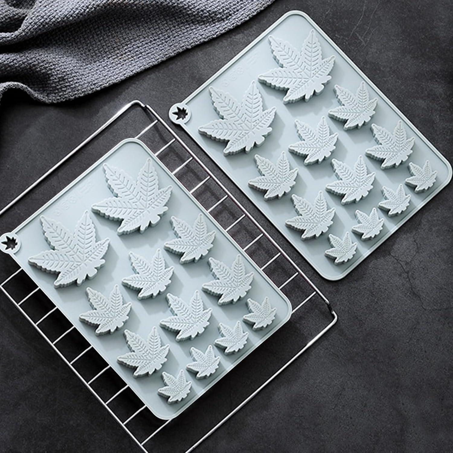 Leaf Silicone Mold for Chocolate Candy Soap Gummy | 12-Cavity Tray, 20.4 x 14.9 cm, Maple Leaf Shape, For Baking & Crafts, Pack of 2