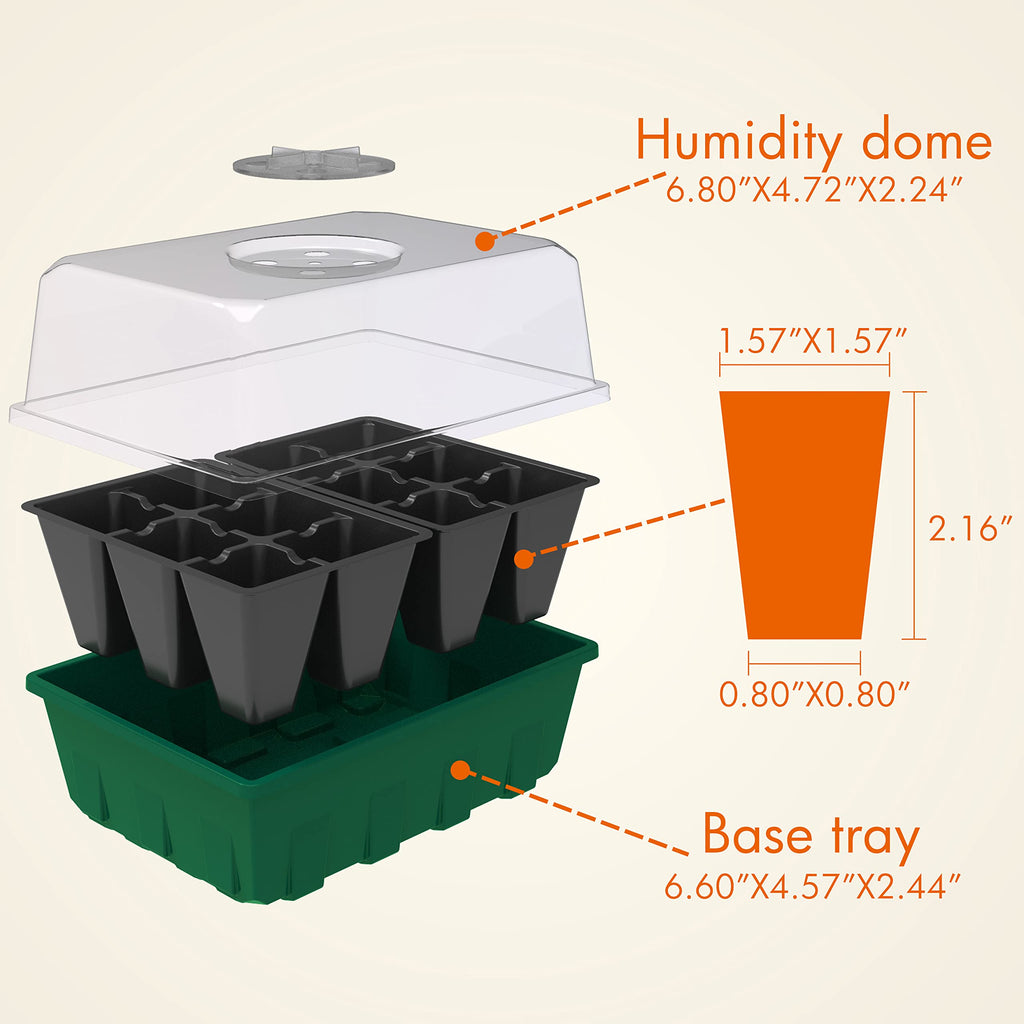 Gardzen 5-Set Seed Starter Tray Kits, Durable Plant Germination Trays with Humidity Vented Domes and Bases, Ideal for Seed Starting, Indoor Gardening, and Greenhouse (Total 200 Cells) | Durable Plant Germination Kit with Humidity Control Domes for Indoor