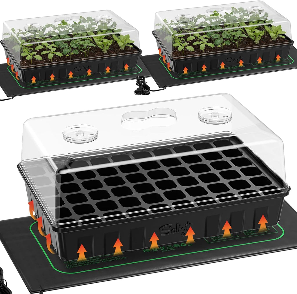 SOLIGT 3 Set 60-Cell Seed Starter Kit with Domes, Cell Trays and Heat Mats | Cloning, Propagation and Germination Station