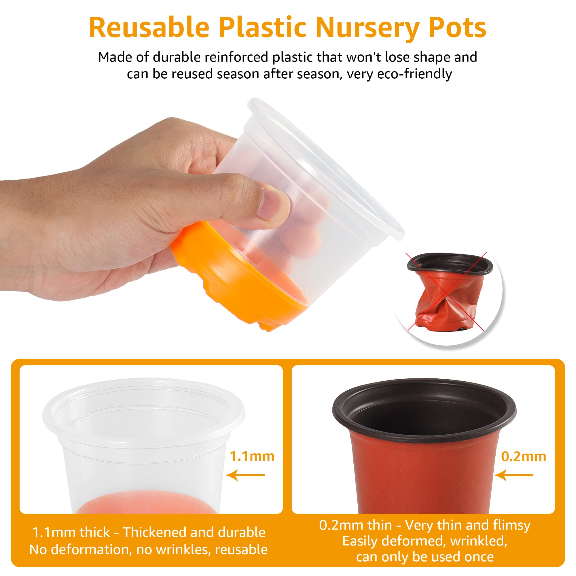 MIXC Clear Nursery Pots with Silicone Base, 4-Inch, 30-Pack | Sturdy Construction, Flexible Base, Drainage Holes, Root and Soil Visibility, Reusable, Seed Starting, Propagation, Green