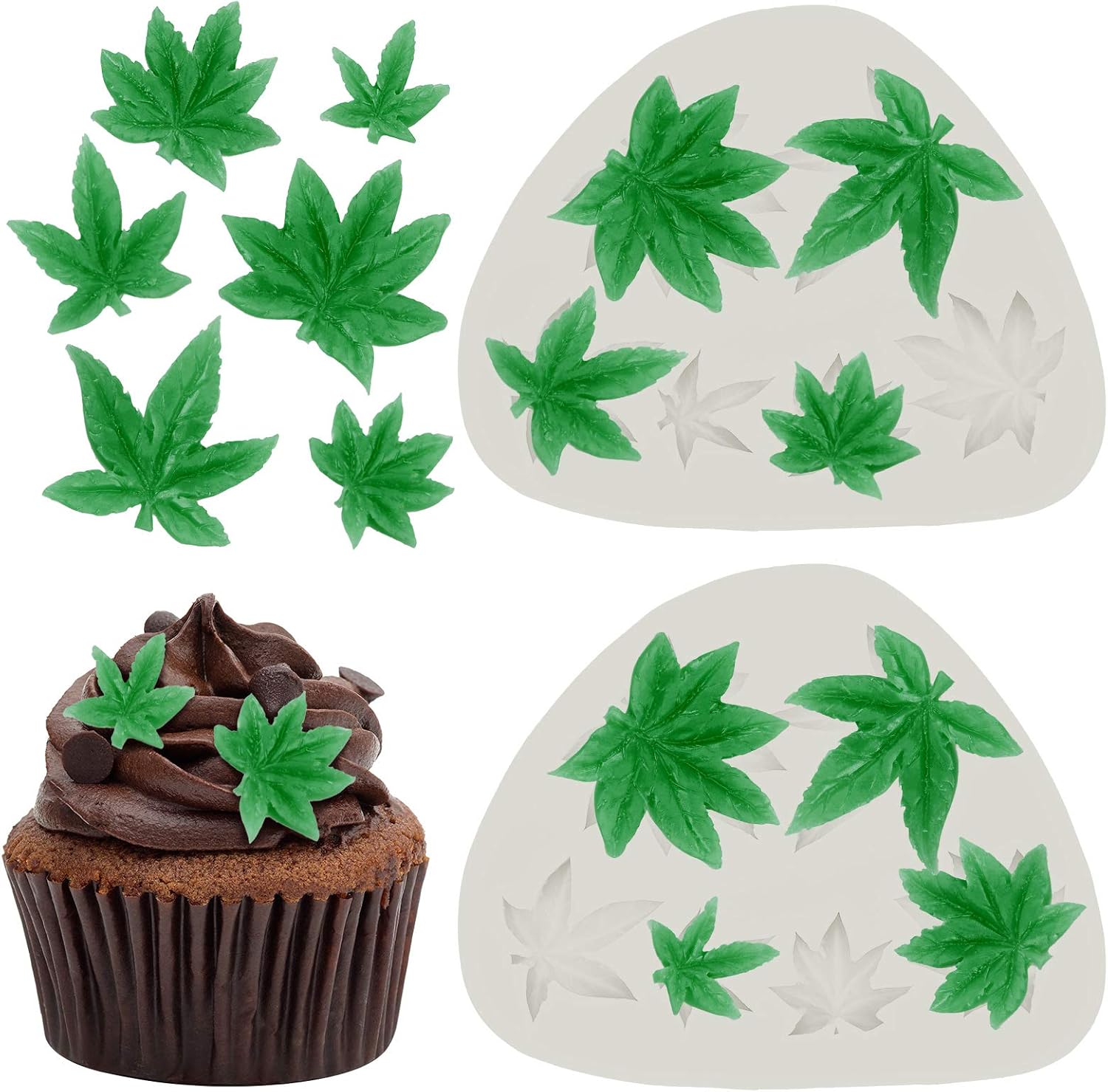 Patelai 2 Pieces Weed Leaf Cake Mold Pot Leaves Silicone Mold for Weed Leaf Theme Cake Decoration, Chocolate Gummy Candy Brownies Polymer Clay Cookie Sugar Craft(Gray)