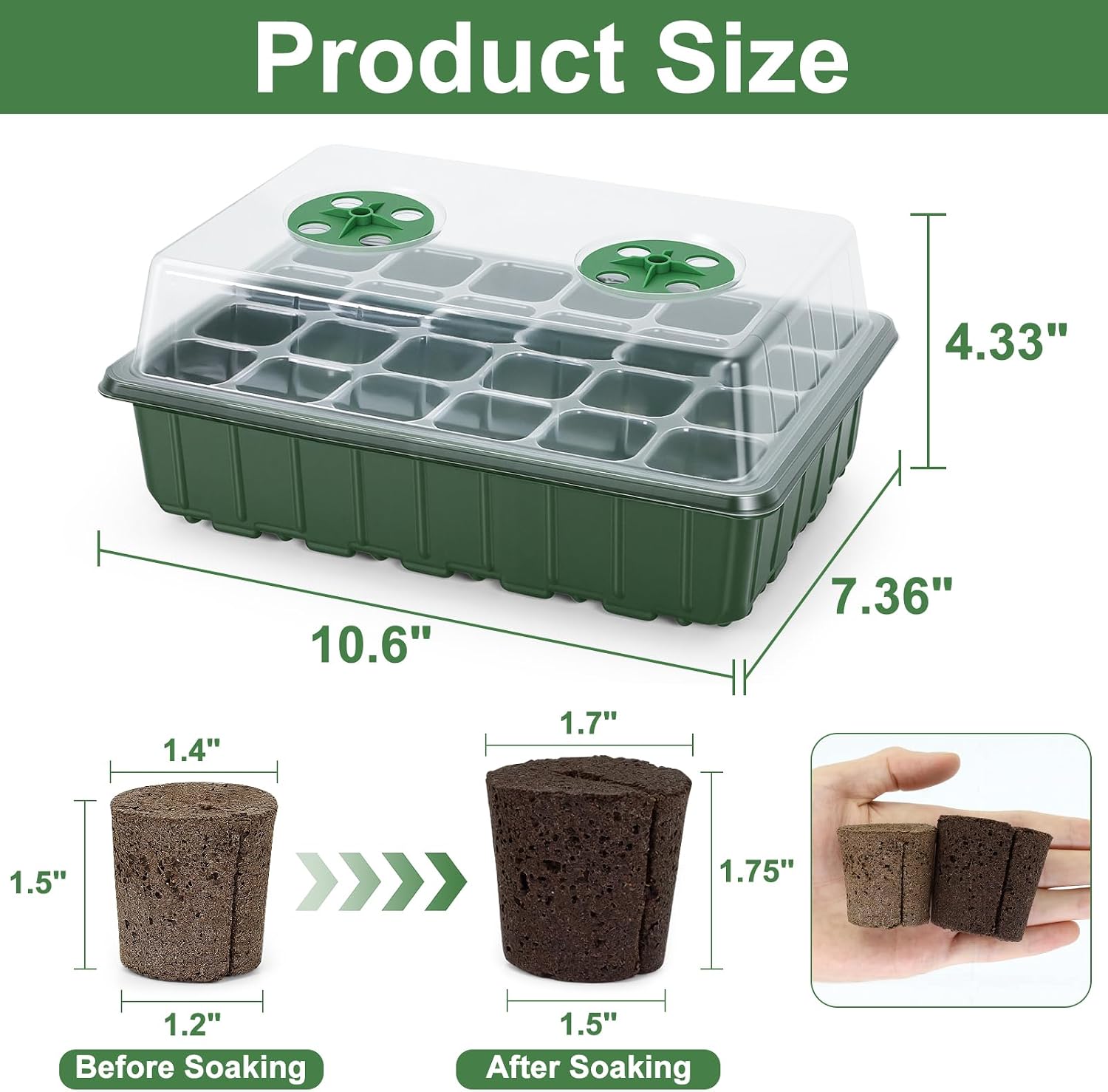 Grow Sponges with Tray, 24 Pack Seed Starter Pods & Starter Plugs for Cuttings, Hydroponic Grow Sponges for Seed Starting, Plant Plugs for Herbs Vegetables Flowers, Easy Transplant Rooter Pods
