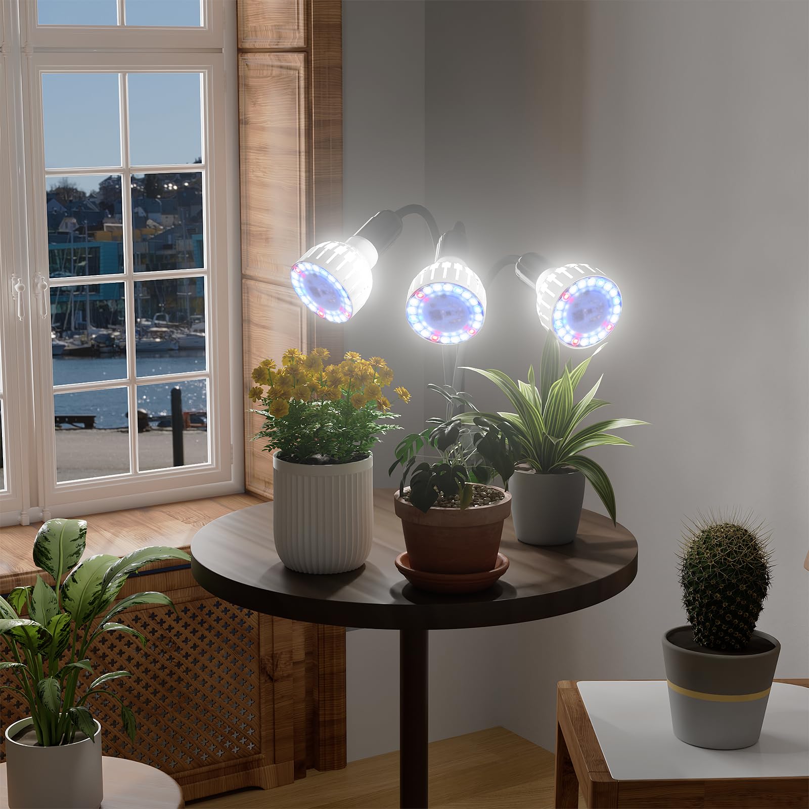 Grow Light,24W (160Watts Equiv) 5000K White Full Spectrum LED Growing Lamp Clip on Desk for Indoor Plants,Bulbs Replaceable & Non-dimmable (Black, 80Watts)