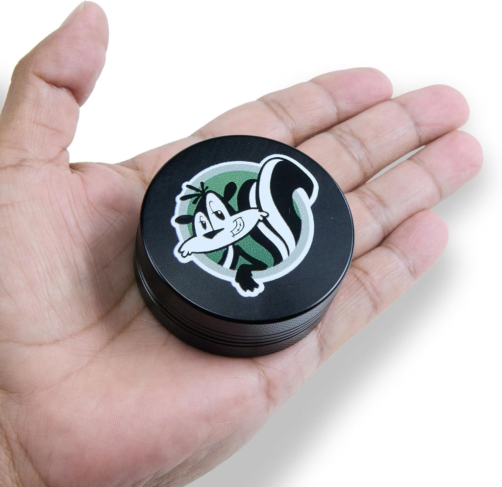 Skunk Herb and Spice Mill Grinder 55mm (2 inches) – 2-Piece Aluminum Kitchen Grinder with Magnetic Lid and Travel Storage Pouch