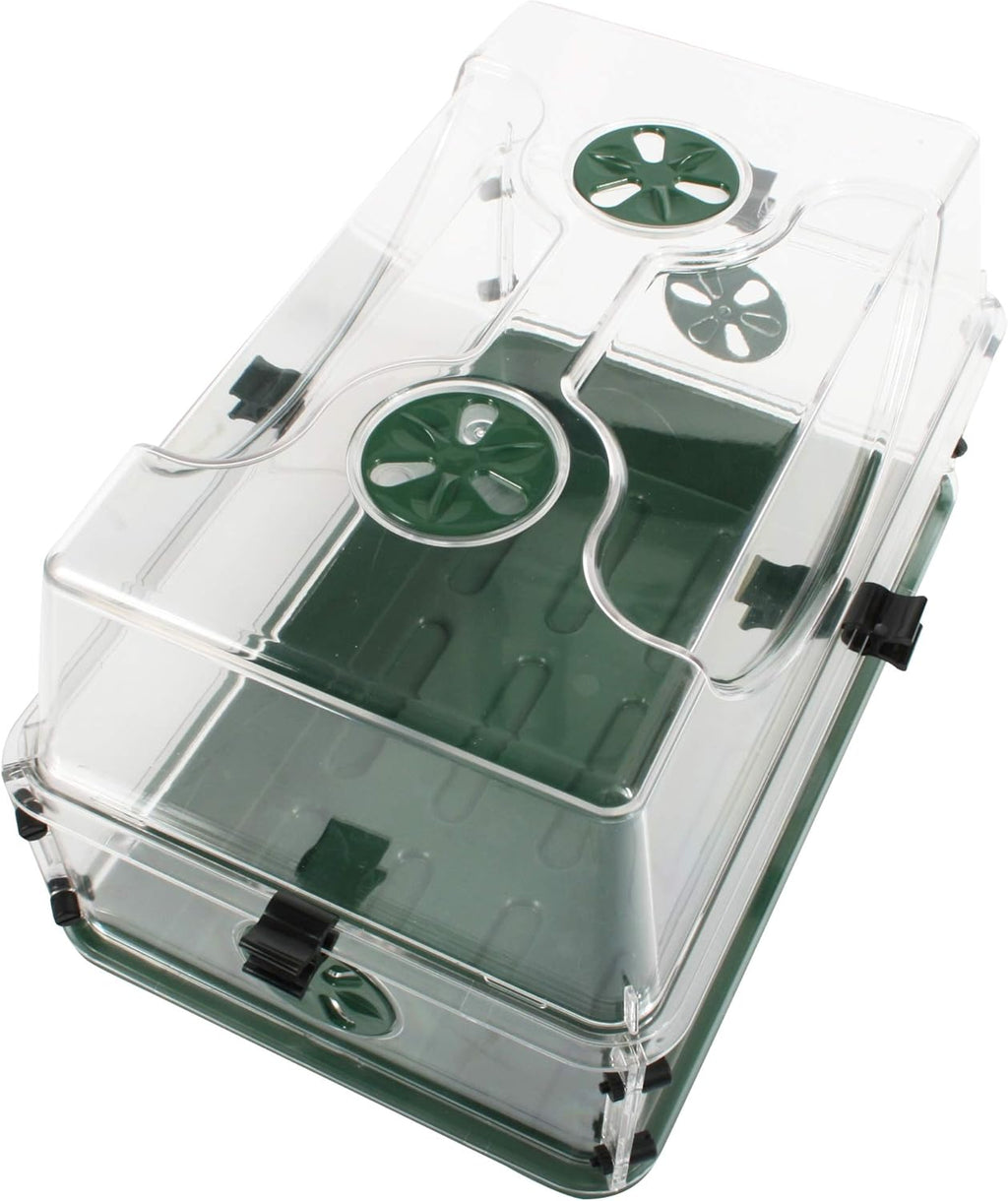 Medium Seed and Herb Domed Propagator with Vented Side Height Extension and Security Clip Set,Green