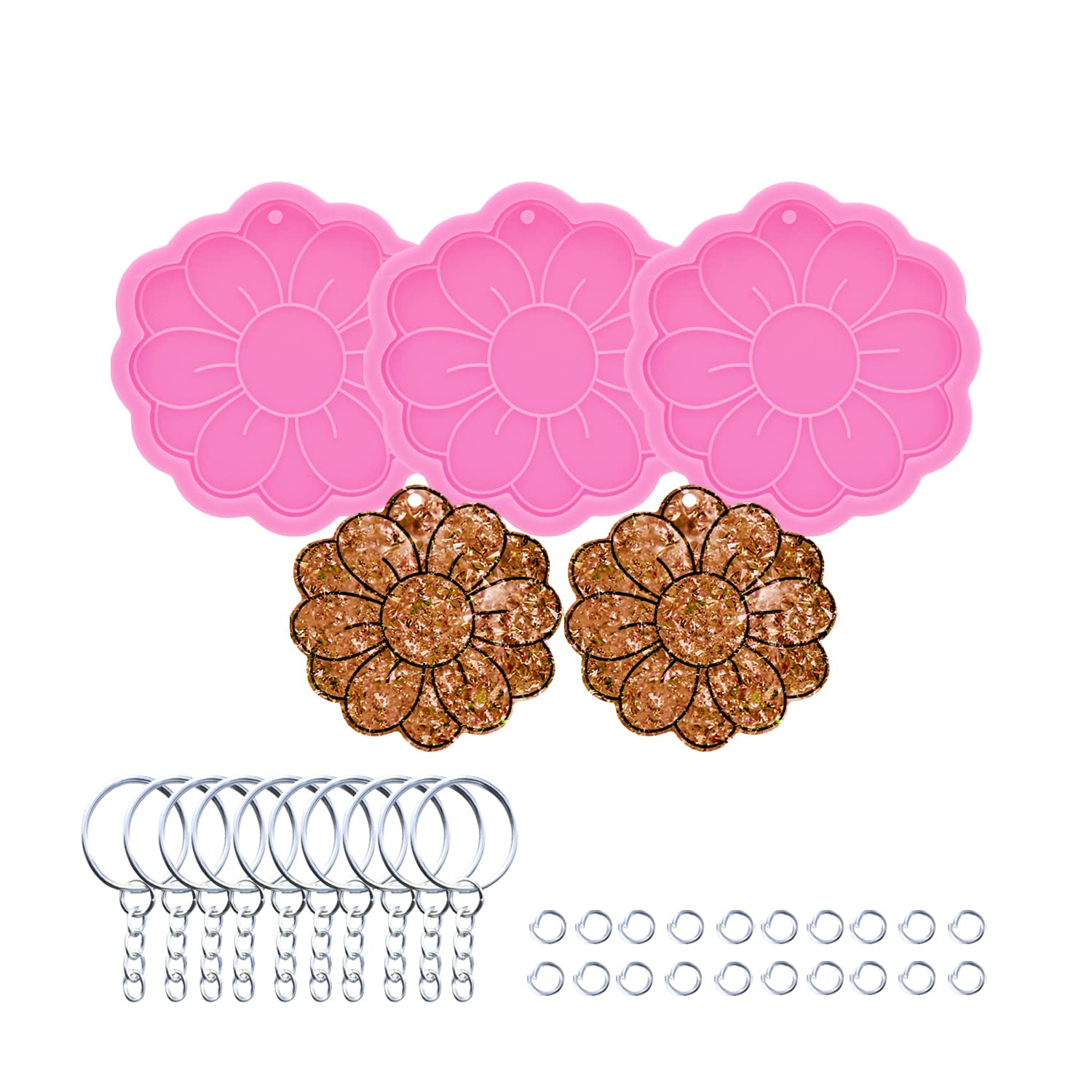 3pc Marijuana Silicone Keychain Mold, Pot Leaf Hemp Resin Epoxy Molds with 10Pc Key Ring (DY0156+DY0156+DY0156+PJ)