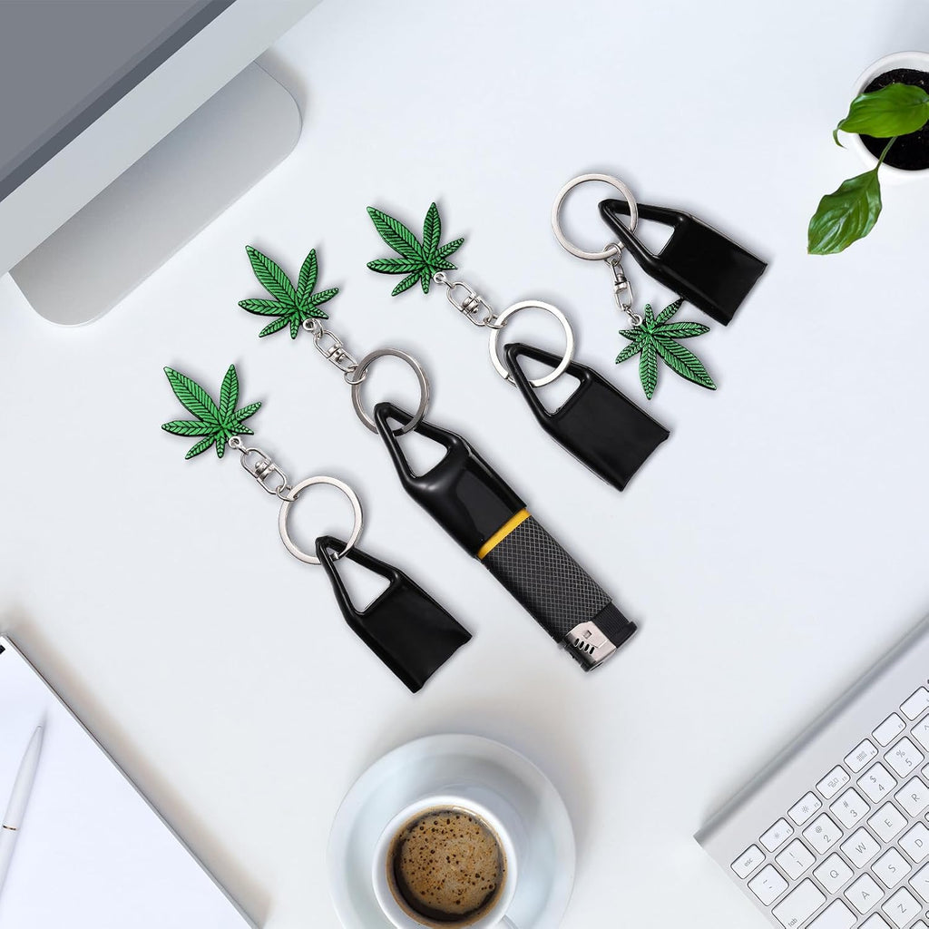 Cinnvoice 12 Pcs 420 Weed Gift Weed Keychain with Lighter Holder Leaf Keyring with Lighter Clip Cover for 420 Party Favors Jamaica Favors for Adults Party Accessories