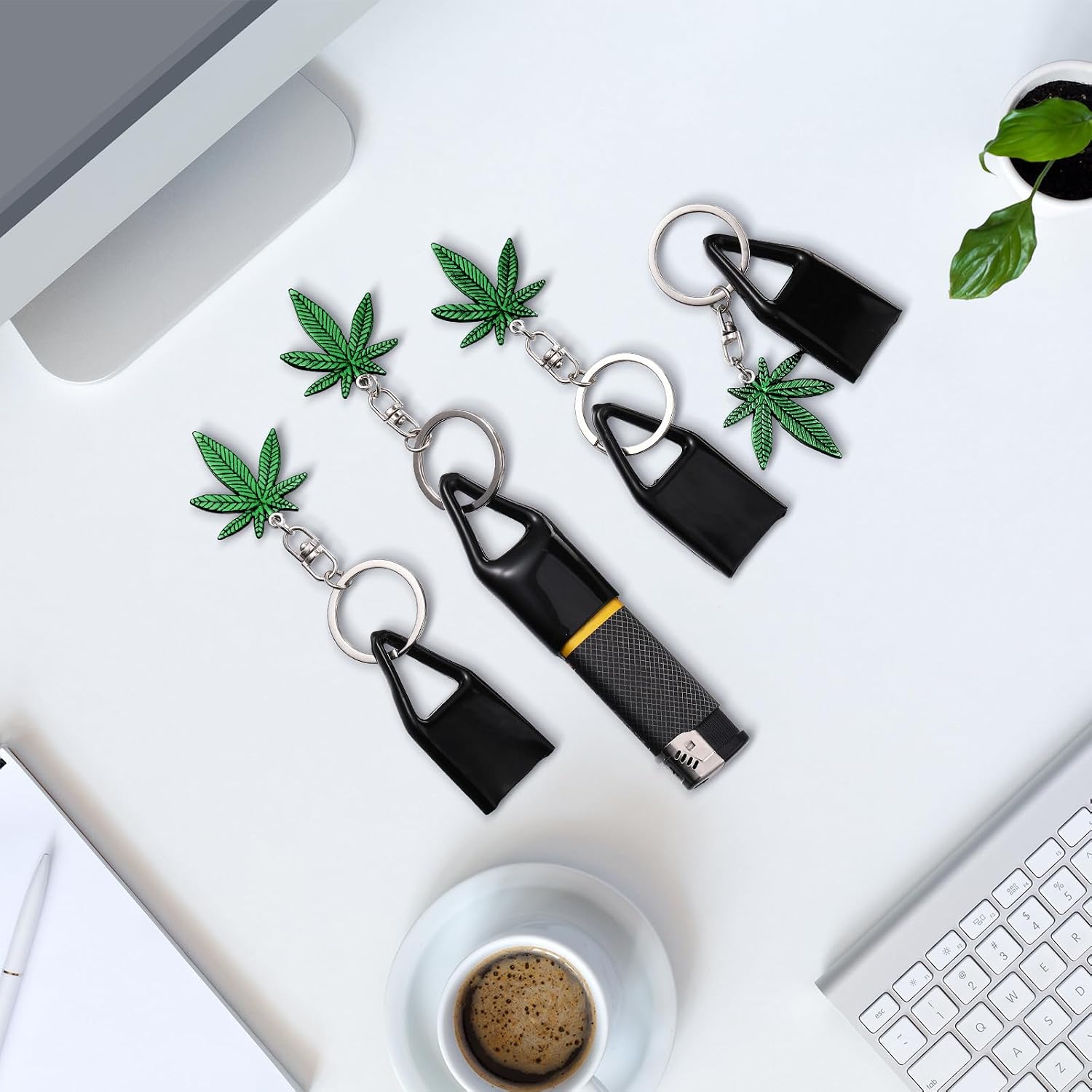 Cinnvoice 12 Pcs 420 Weed Gift Weed Keychain with Lighter Holder Leaf Keyring with Lighter Clip Cover for 420 Party Favors Jamaica Favors for Adults Party Accessories