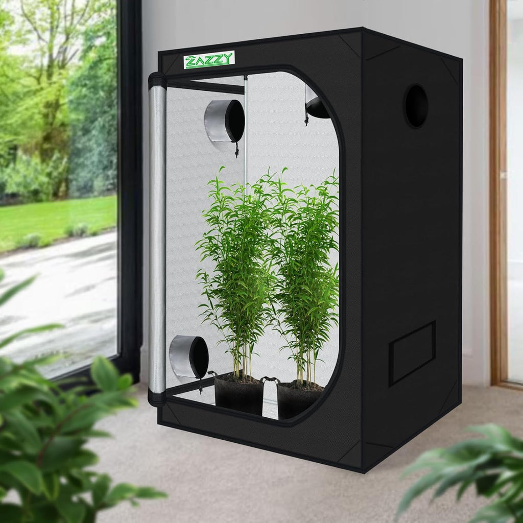 zazzy 3'X3' Grow Tent 32"x32"x63", High Reflective Mylar Growing Tent | Observation Window, Removable Floor Tray and Tool Bag for Planting Indoor Fruit Flower Veg