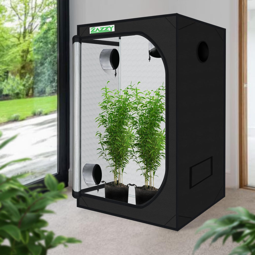 zazzy 3'X3' Grow Tent 32"x32"x63", High Reflective Mylar Growing Tent | Observation Window, Removable Floor Tray and Tool Bag for Planting Indoor Fruit Flower Veg