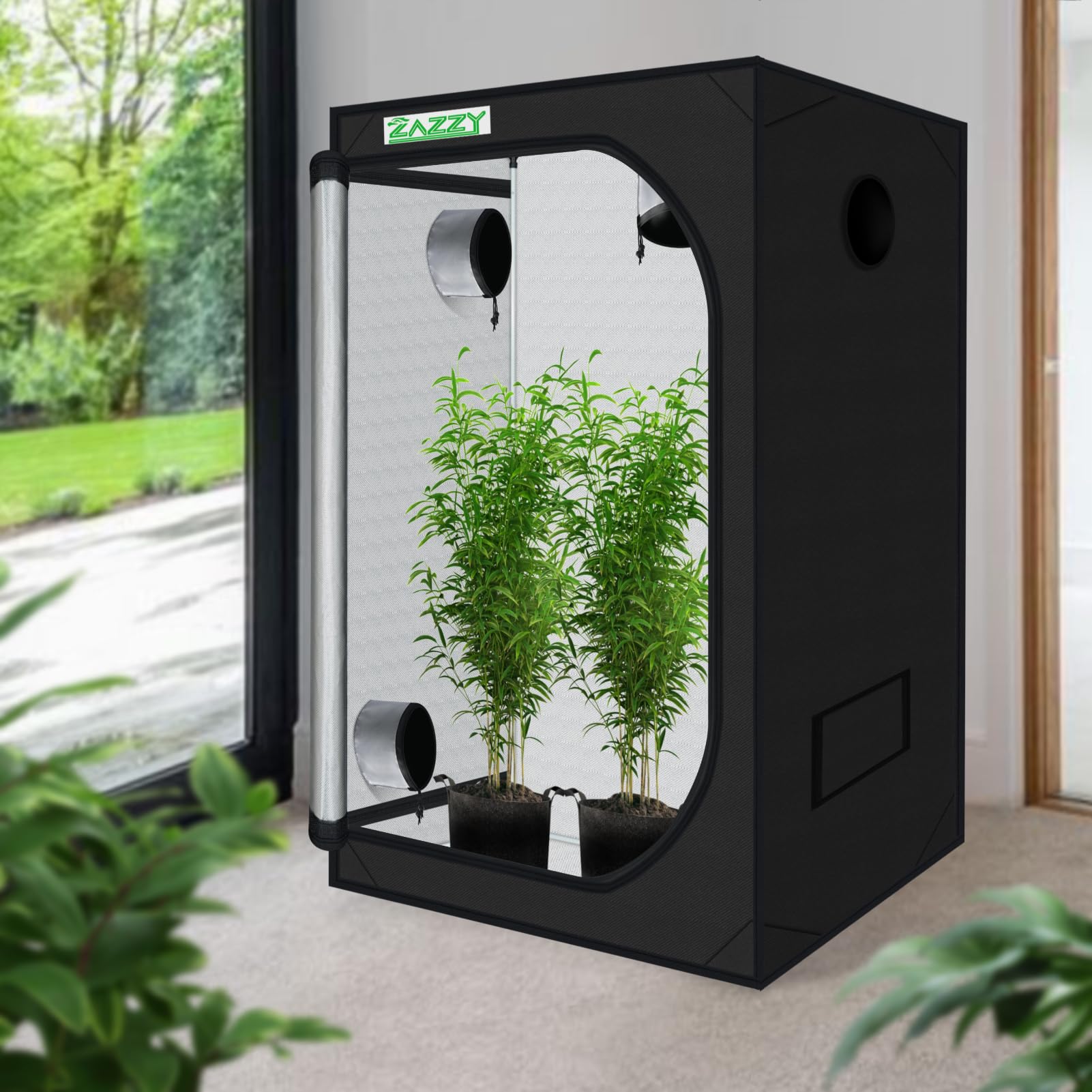 zazzy 3'X3' Grow Tent 32"x32"x63", High Reflective Mylar Growing Tent | Observation Window, Removable Floor Tray and Tool Bag for Planting Indoor Fruit Flower Veg