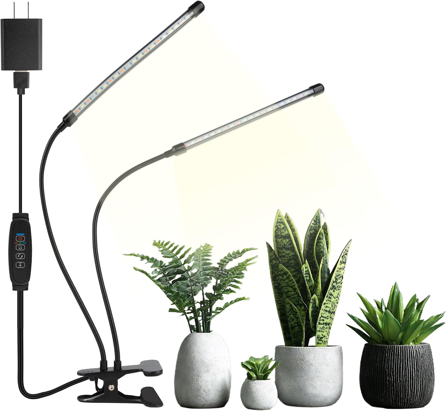 40-LED Full Spectrum Clip Grow Light for Indoor Desk Plants | UL-Listed 5V Adapter & Smart Chip Timer, Ideal for Dark Bookshelf Variegated Plants, Zero-Drift Memory Circuit Protection