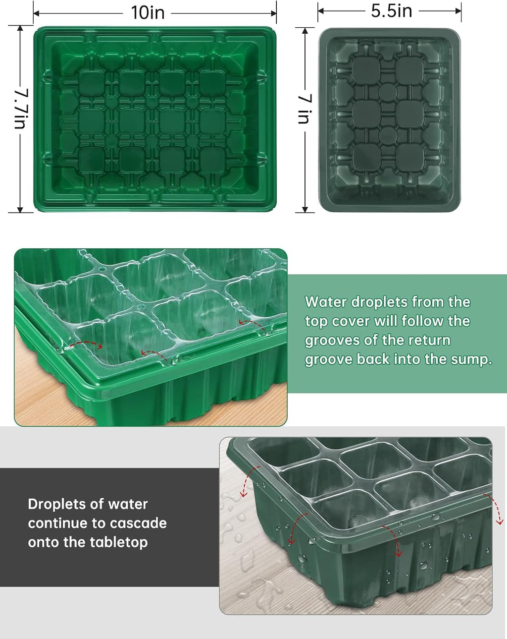 Seed Starter Tray Medium Size 4 Packs, Seed Starter Kit with Upgraded 24 Full Spectrum LEDs, Adjustable Brightness and Timer, with Drainage Holes, Tools and Labels for Indoor Plant Growing