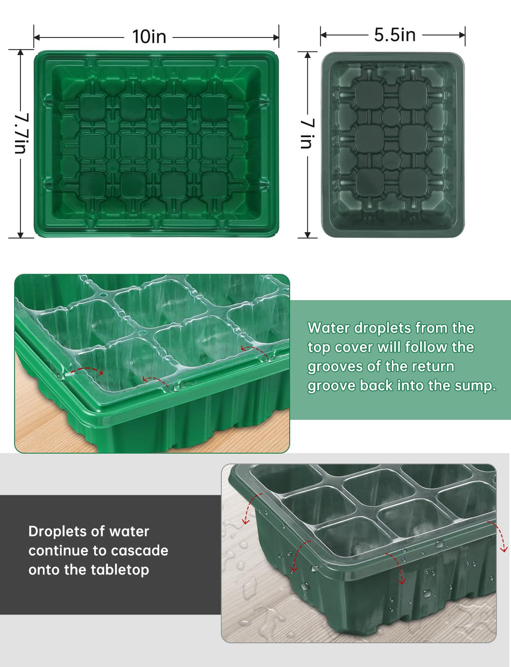 Seed Starter Tray Medium Size 4 Packs, Seed Starter Kit with Upgraded 24 Full Spectrum LEDs, Adjustable Brightness and Timer, with Drainage Holes, Tools and Labels for Indoor Plant Growing