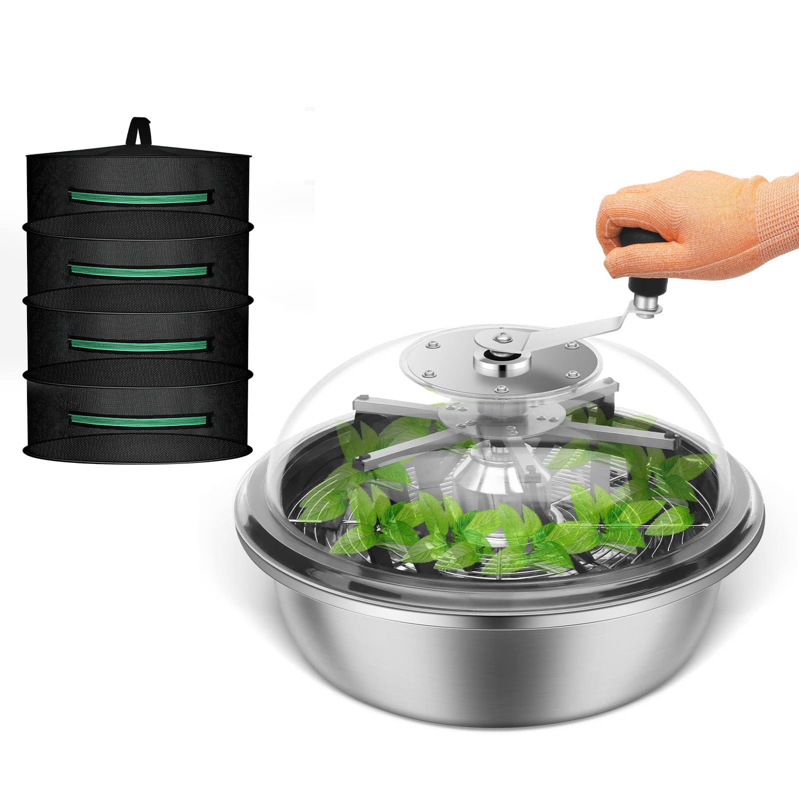 13 inch Leaf Bowl Trimmer, Bowl Trimmer with Switchable Stainless Steel Blades & Clear Visibility Dome, Hand Twist Spin Cutting Bud Trimmer for Buds, Flowers, Hydroponics Plants