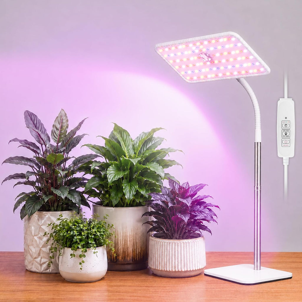 KINGPLUS Grow Lights with Stand, Full Spectrum Growing Light for Indoor Plants, 120 LEDs, 4 Dimmable Levels, Timer 4/8/12h, 12-60inches Height Adjustable,18w, Ideal for Desk Small Plants | 120 LEDs Full Spectrum Plants Growing Light, 12-60" Height Adjusta