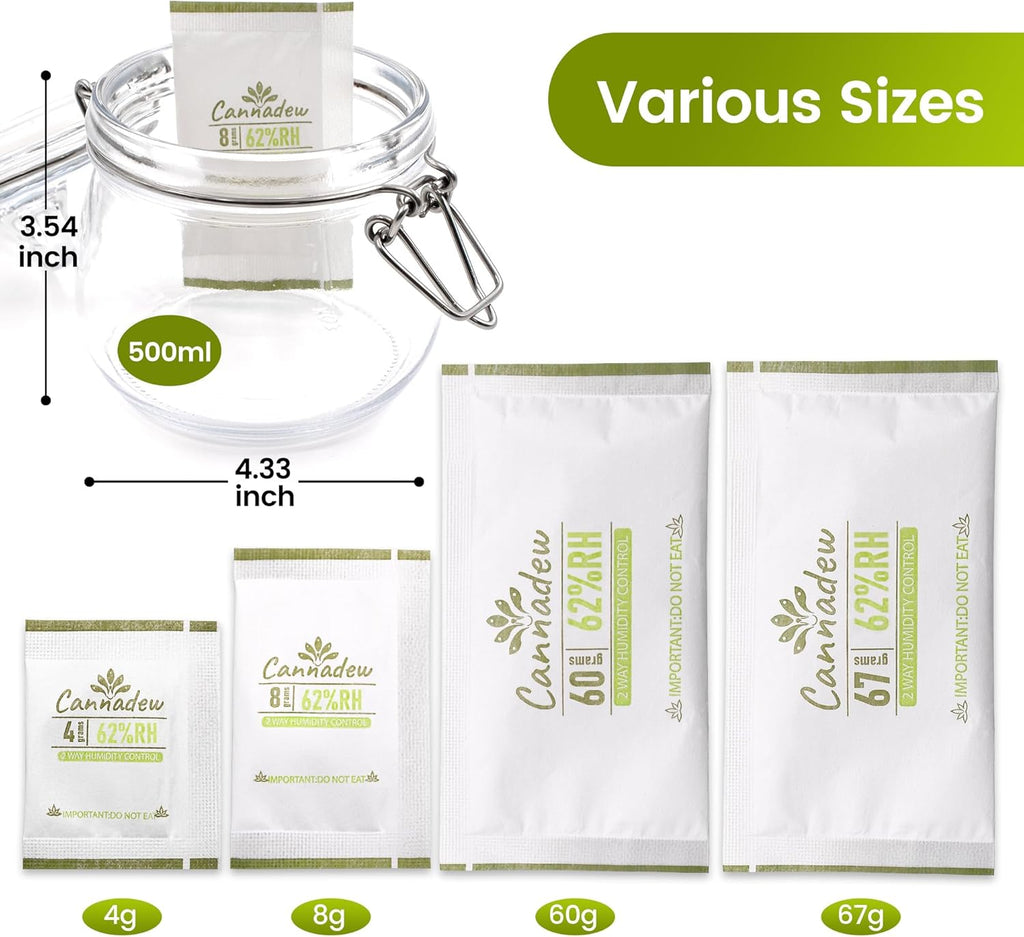 62% RH, 8g (15 Pack) Cannadew Humidity Packs Two-Way Humidity Control Pack - Moisture Absorbers & Hydration Packets for Curing and Storage