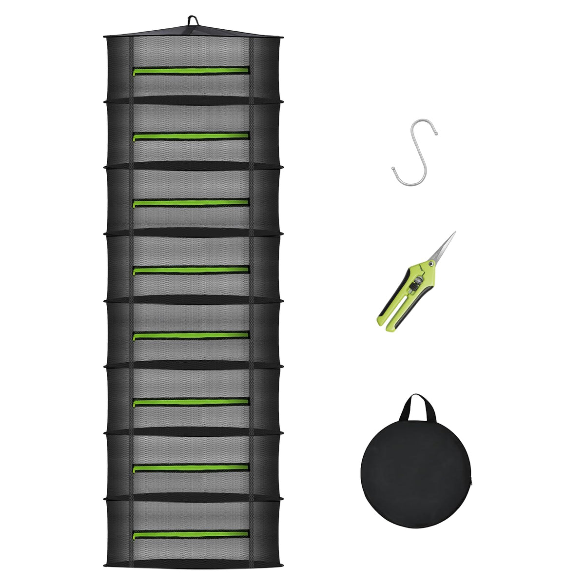 MEKOLIFE 6-Layer Herb Drying Rack with Collapsible Mesh Design | 23.62 Inch Hanging Drying Rack with Zipper and Garden Pruning Shears - Versatile Plant Drying Solution