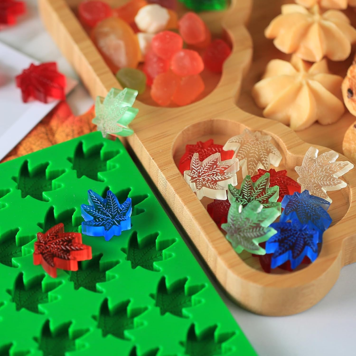 Marijuana Cannabis Hemp Leaf Silicone Molds with 70 Cavities Shaped for Pot Chocolate Candy Gummy, Flower
