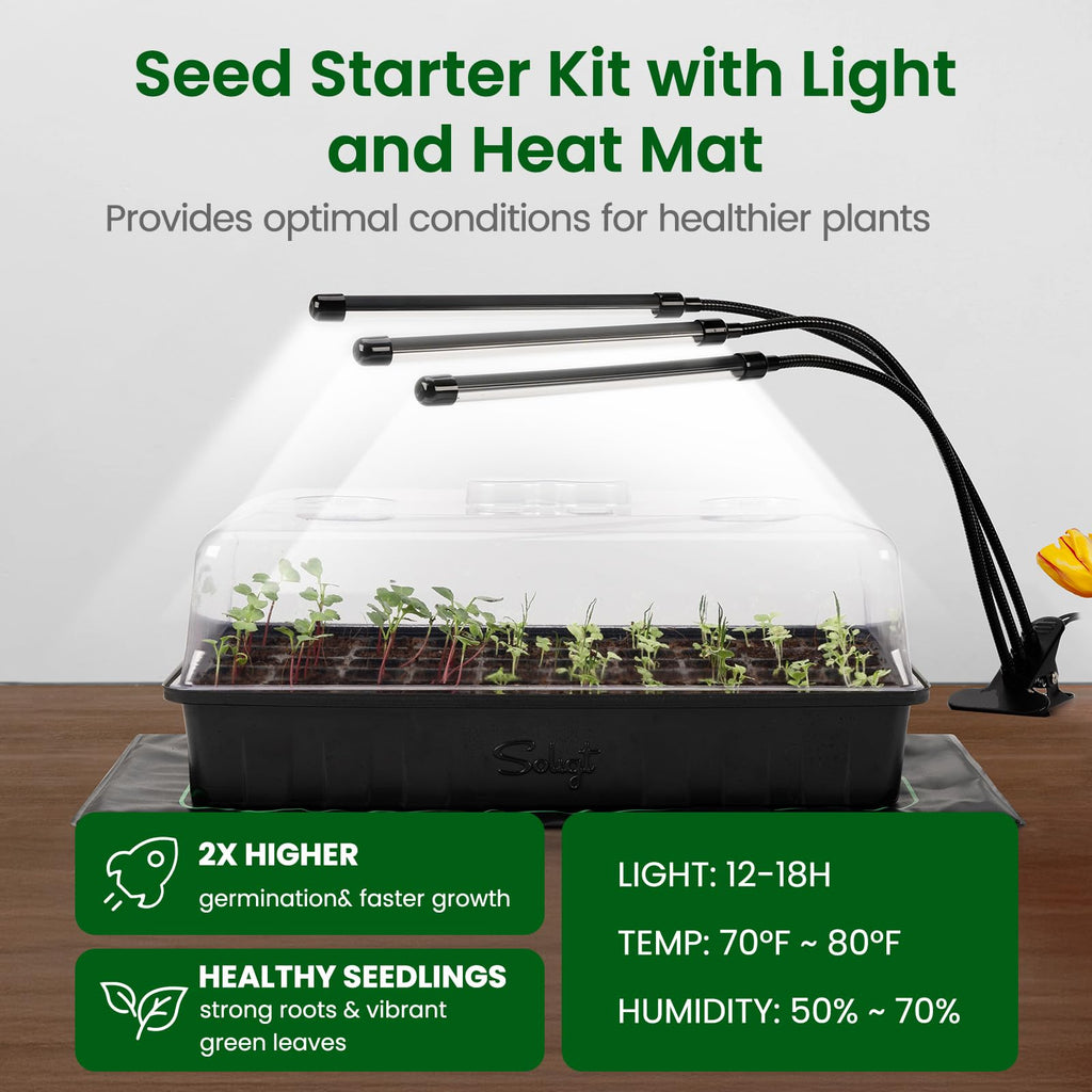 SOLIGT 3 Set 60-Cell Seed Starter Kit with Domes, Cell Trays and Heat Mats | Cloning, Propagation and Germination Station
