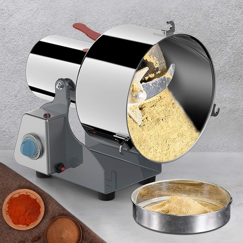 Commercial Electric Grinder, 2000g Electric Herb Grain Spice Grinder Stainless Steel Grinding Machine 270° Swing Type Power Mill Grinder 60-350 Mesh