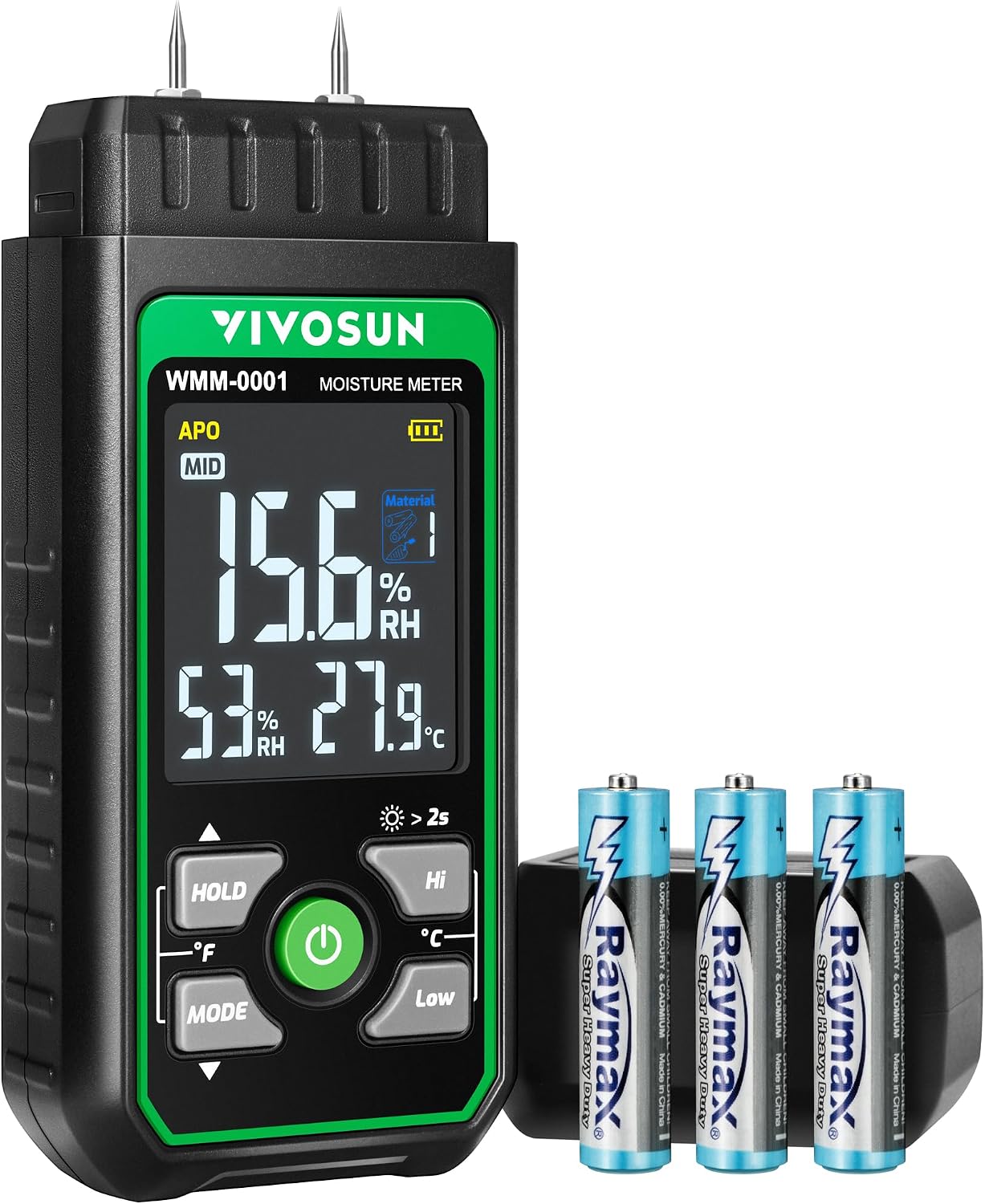 VIVOSUN Wood Moisture Meter, 3-In-1 Pin-Type Digital Moisture Tester, Ambient Temp & Humidity Tester, 7 Modes, Color Backlit Screen, for Wood, Walls, Bricks, Dried Flowers