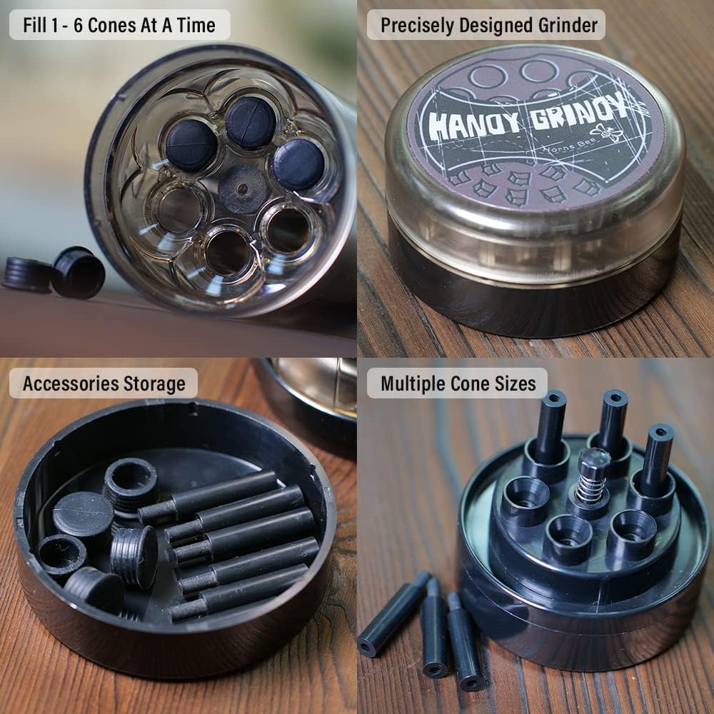 Horns Bee Portable Herb Grinder - Cone Rolling Machine 6 Loader At Once (Pre-Roll Cones Included), All-in-One Cone Loader, Pre Roll Machine Spice Grinders for Herbs Accessories with Mess-Free Loading