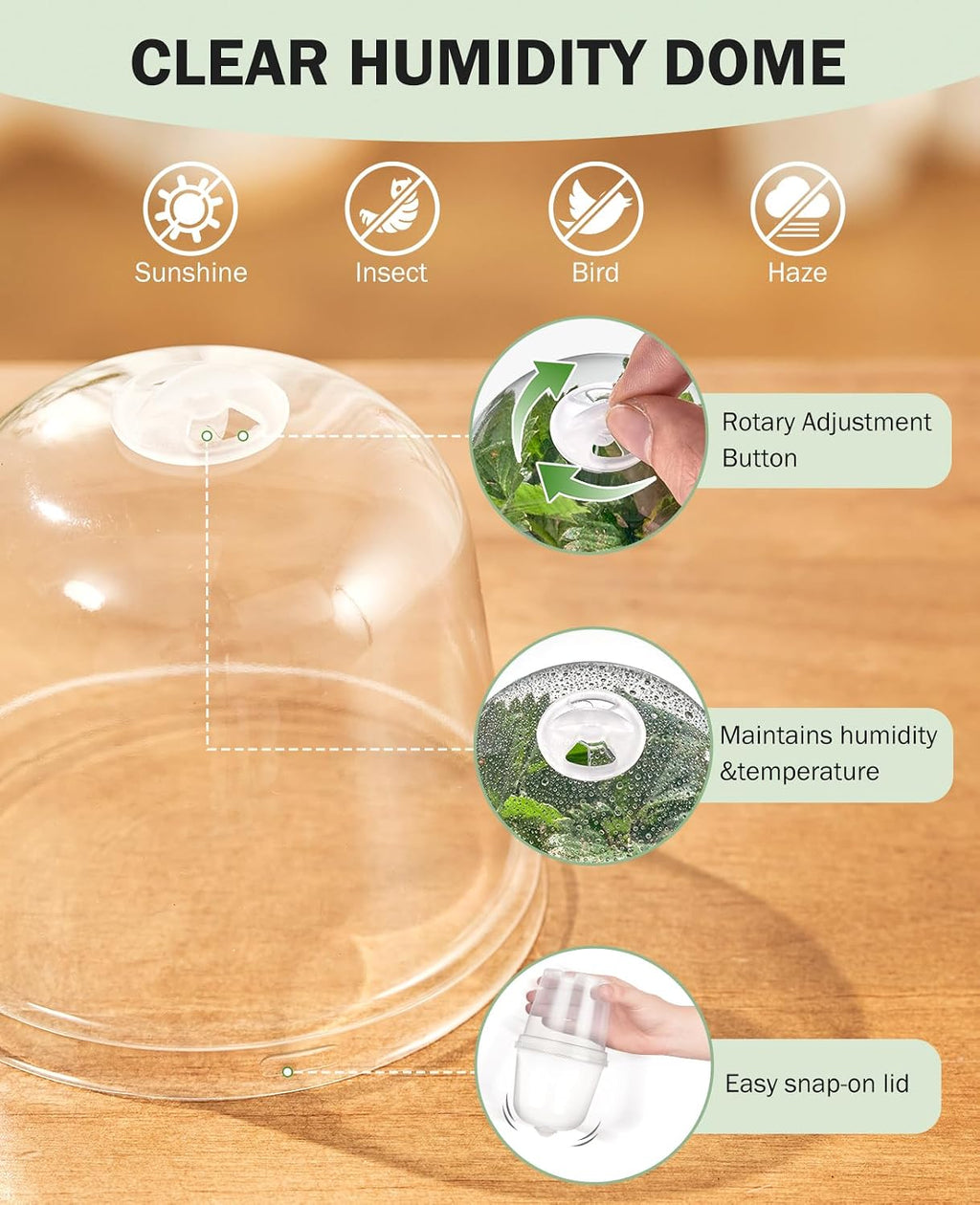 3/4/5 Inch Black Plastic Nursery Pots with Humidity Domes (15 Pcs) | Drainage holes and raised bases improve airflow, while plant labels identify cuttings, seedlings, herbs and young succulents.