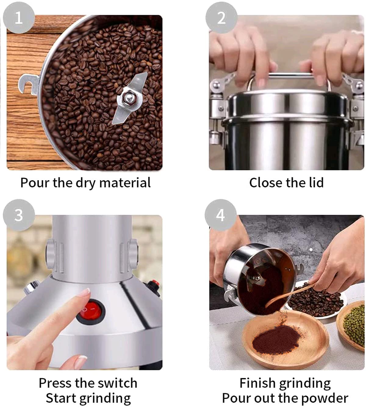 Electric Grain Grinder Mill 1000g High-speed Spice Herb Mill Commercial Powder Machine for Dry Cereals Grain Herb Spice Coffee Corn Bean (1000g Stand Type)