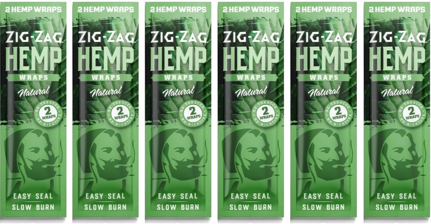 ZIG-ZAG Hemp Wraps Rolling Papers, Mellow Haze 6 pack | 2 sheets per pack, Slow Burn, Plant Based