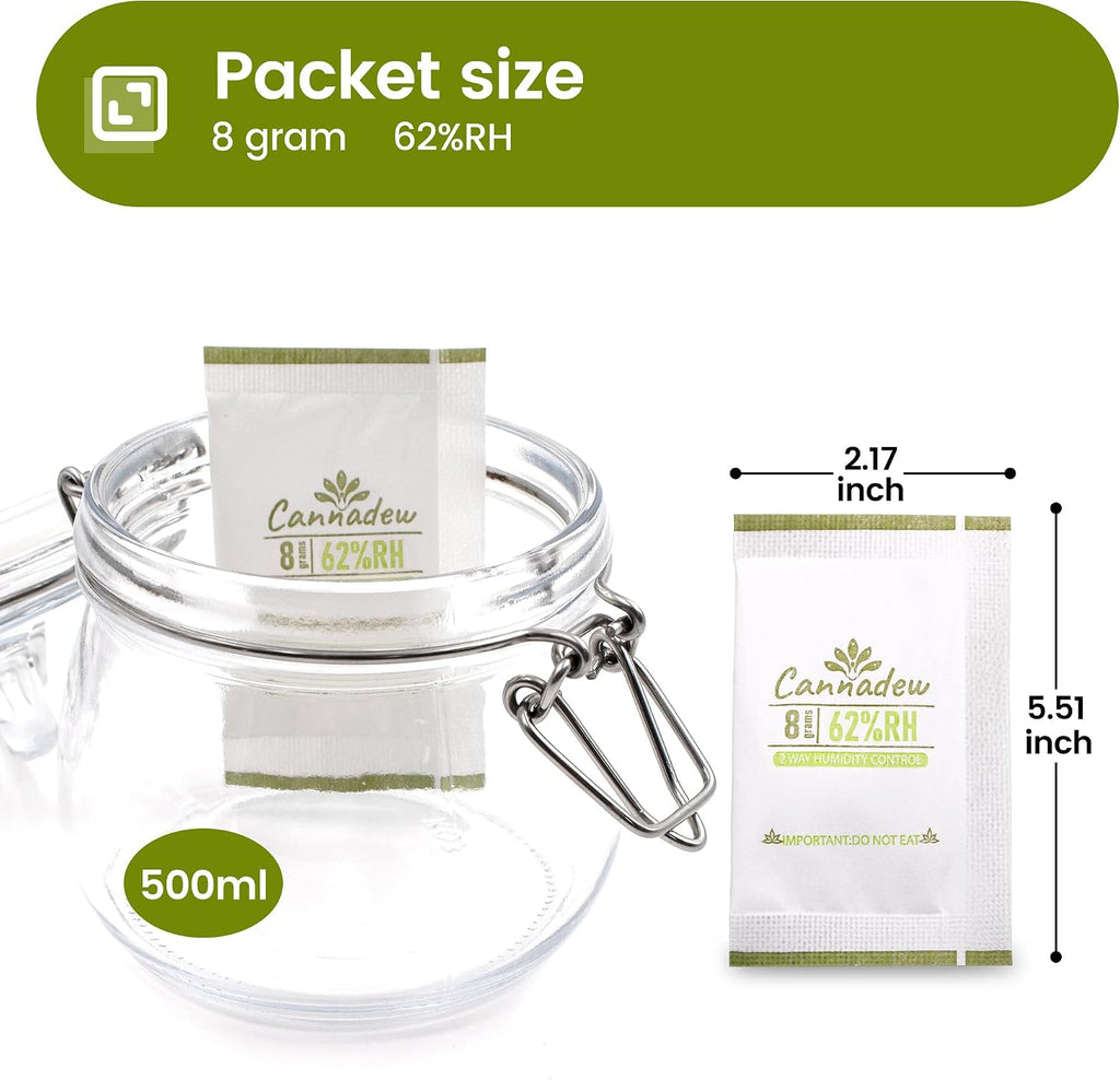 62% RH, 8g (15 Pack) Cannadew Humidity Packs Two-Way Humidity Control Pack - Moisture Absorbers & Hydration Packets for Curing and Storage