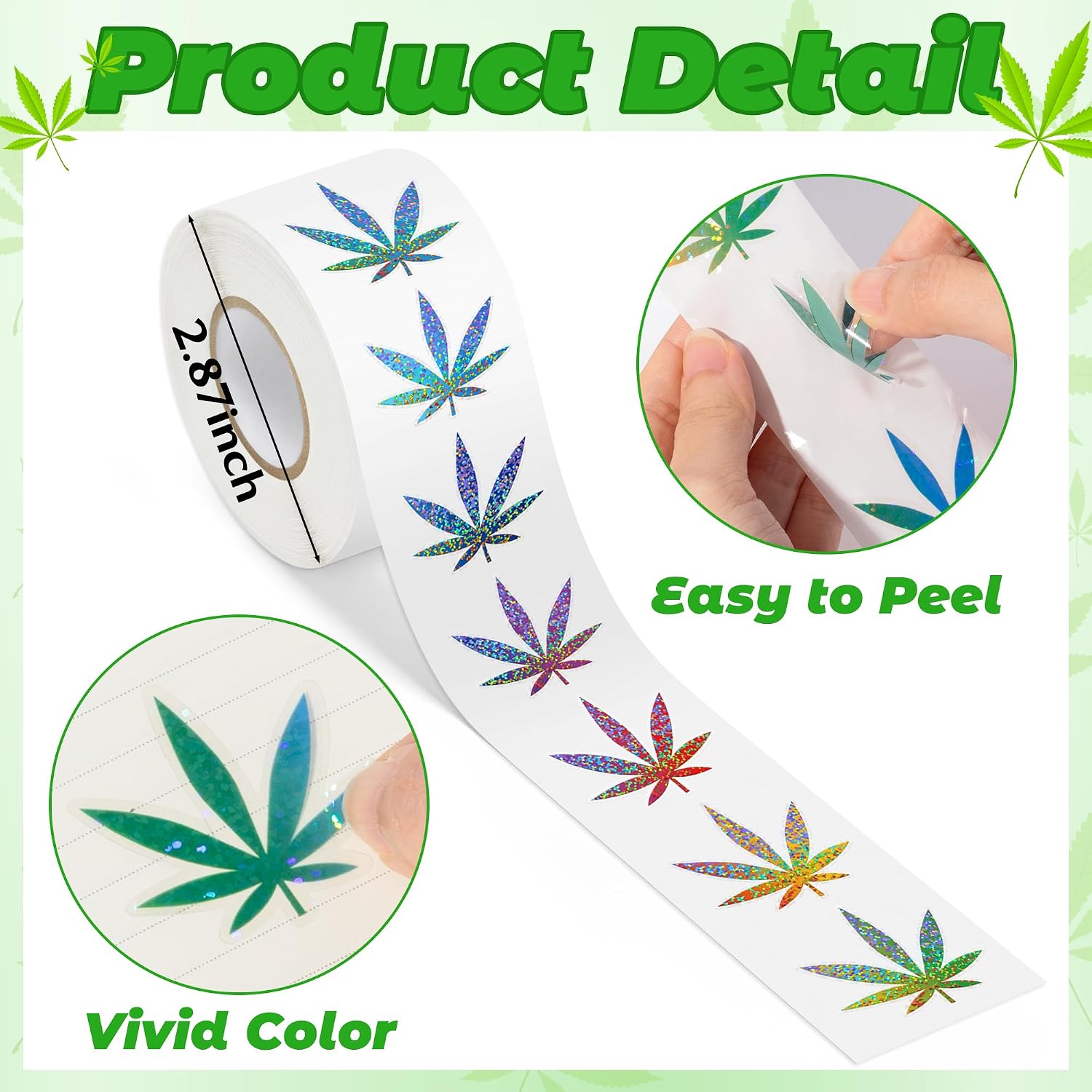 Weed Marijuana Stickers for Adult - 1 Roll 1000pcs Green Weed Decal Decorations, Cute Leaf Vinyl Sticker Label for Laptop Water Bottle Car Luggage Skateboard Party Decor Gift (Green)