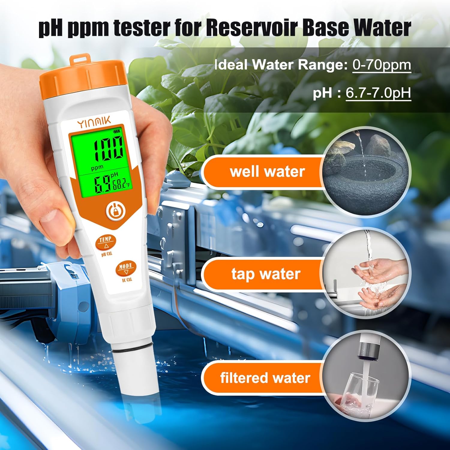 pH EC Meter for Hydroponics with 16.9Fl oz 4.00 & 7.00 pH Caibration Solution Kits