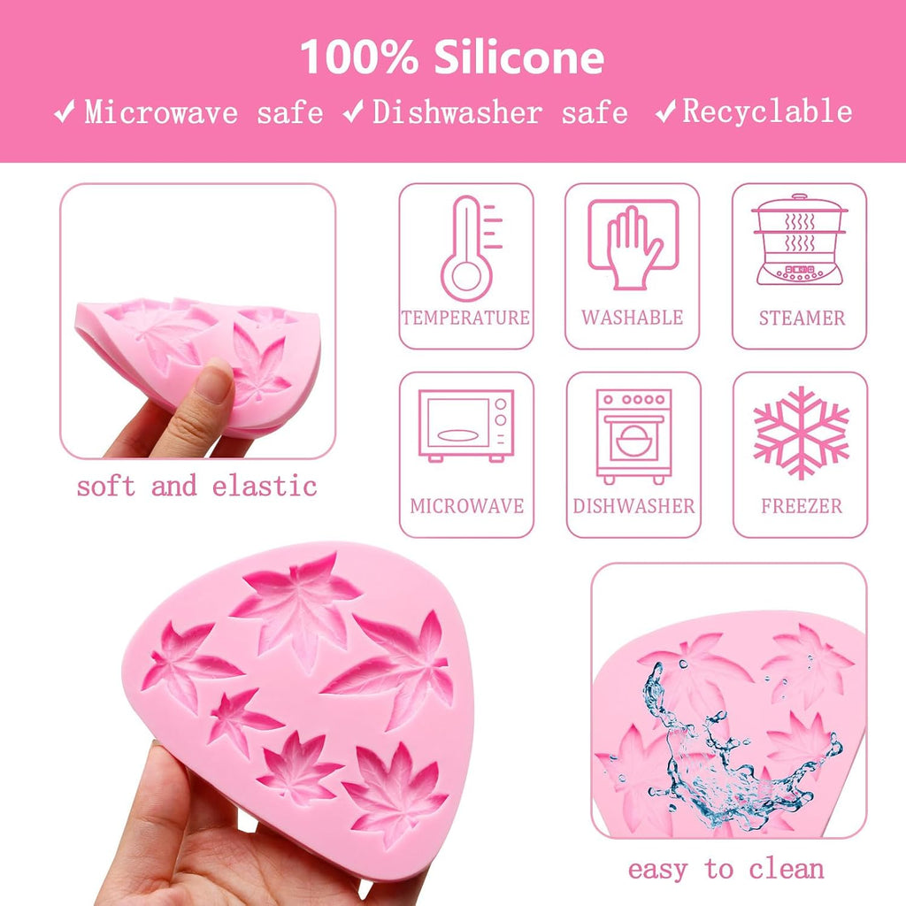 Weed Leaf Fondant Molds, Maple Leaf Silicone Molds, Plant Pot Leaves Cake Decorating Chocolate Tools for Baking Cupcake Topper Candy Cookie Dessert Clay Resin DIY Crafts Set of 2
