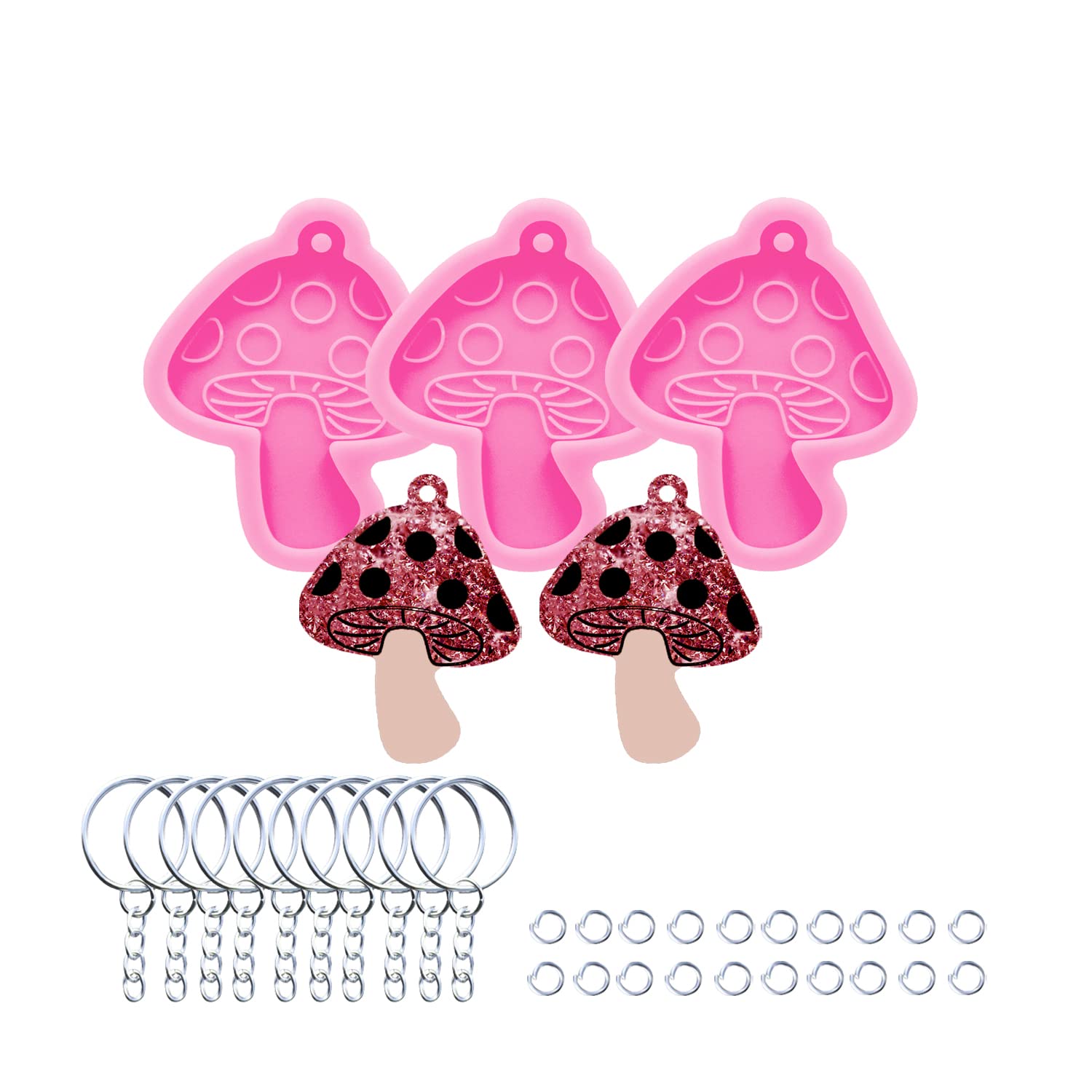 3pc Marijuana Silicone Keychain Mold, Pot Leaf Hemp Resin Epoxy Molds with 10Pc Key Ring (DY0156+DY0156+DY0156+PJ)