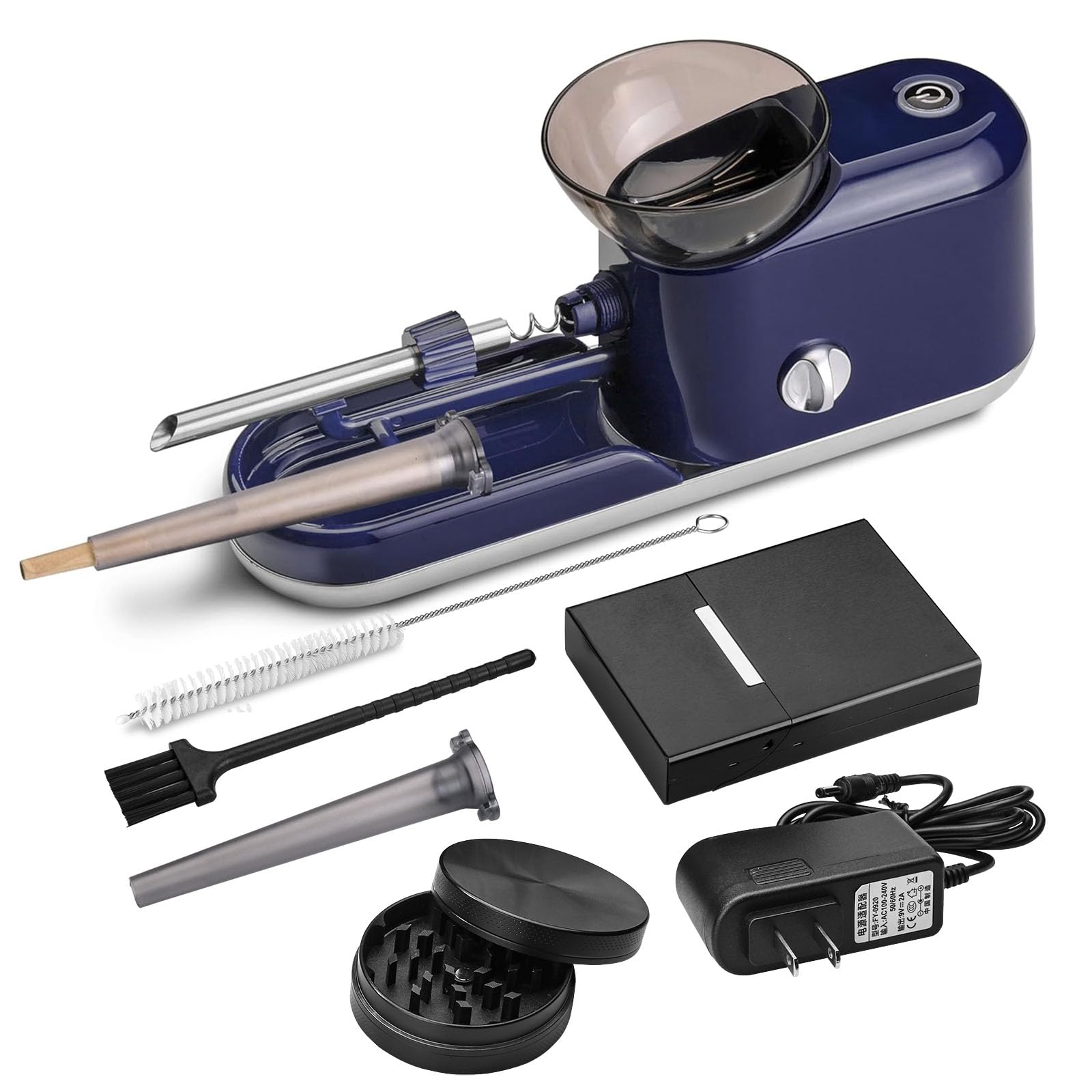 Electric Cigarette/Cone Rolling Machine Set with Manual Sipce Grinder,Automatic Cone Loader with LED Light, Portable Grinder Tobacco Injector Maker for King Size Pre Rolled Cone