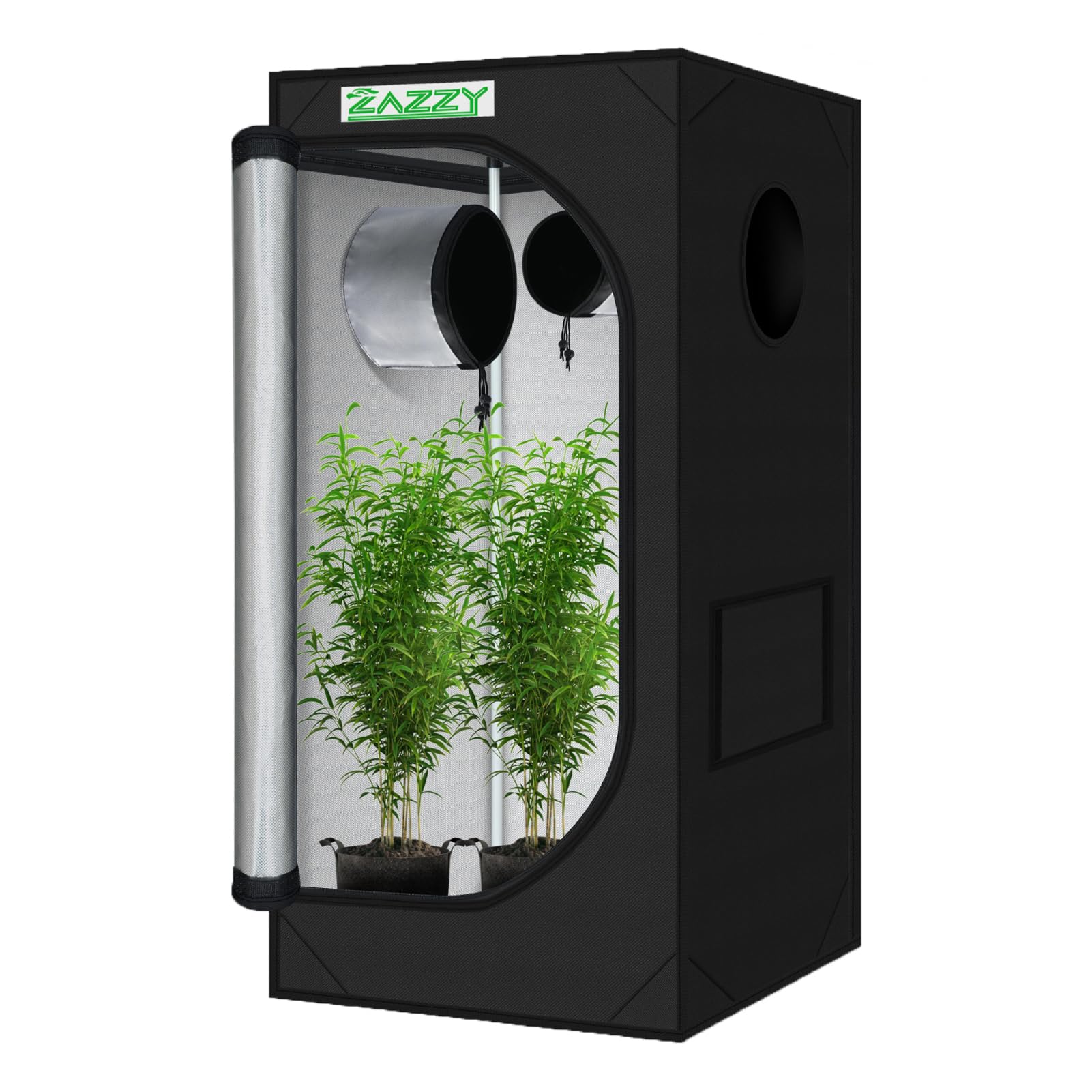 zazzy 3'X3' Grow Tent 32"x32"x63", High Reflective Mylar Growing Tent | Observation Window, Removable Floor Tray and Tool Bag for Planting Indoor Fruit Flower Veg
